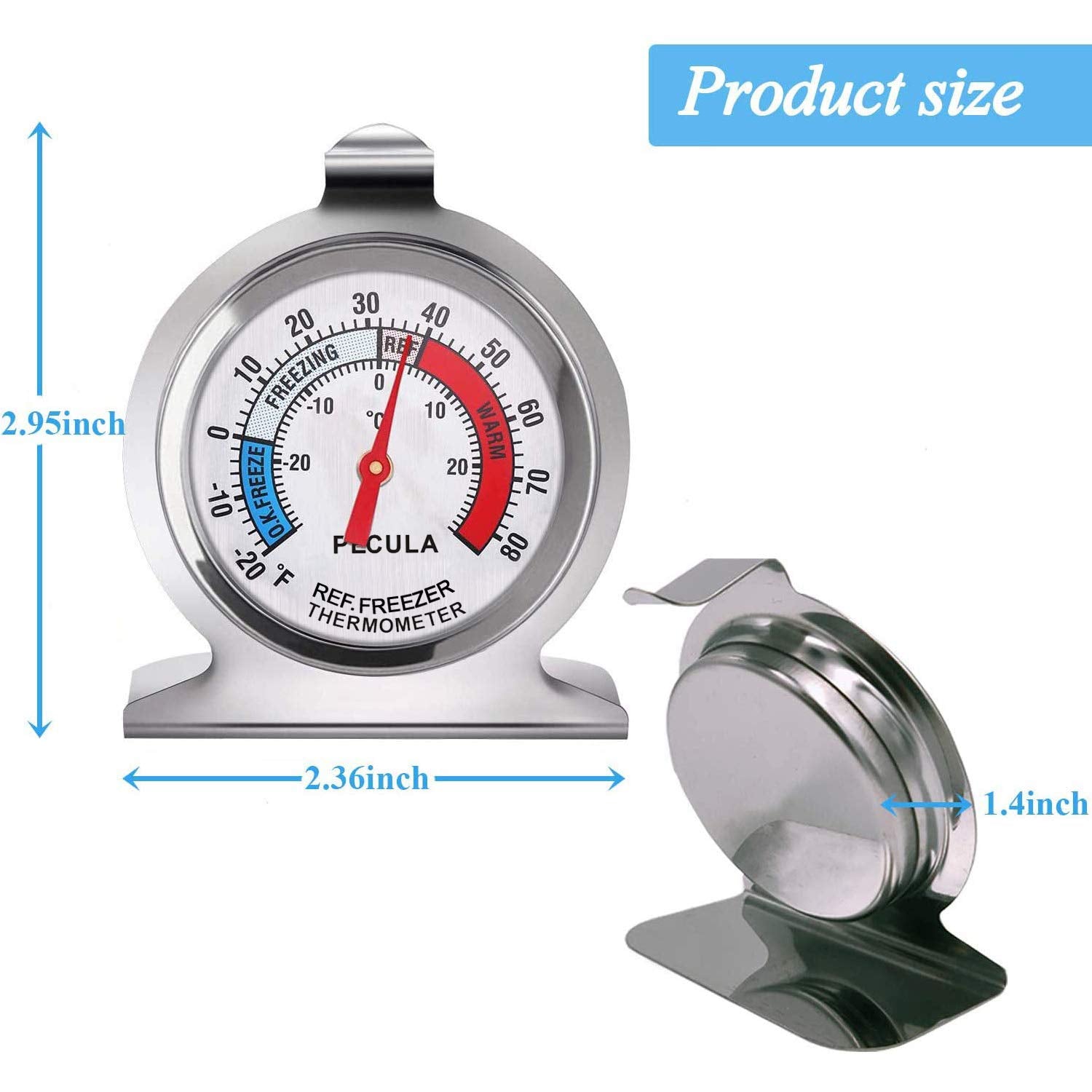 2 Pack Refrigerator Thermometer  -30~30C/-20~80F  Classic Fridge Analog Thermometer Large Dial with Red Indicator Thermometer for Freezer Refrigerator Cooler