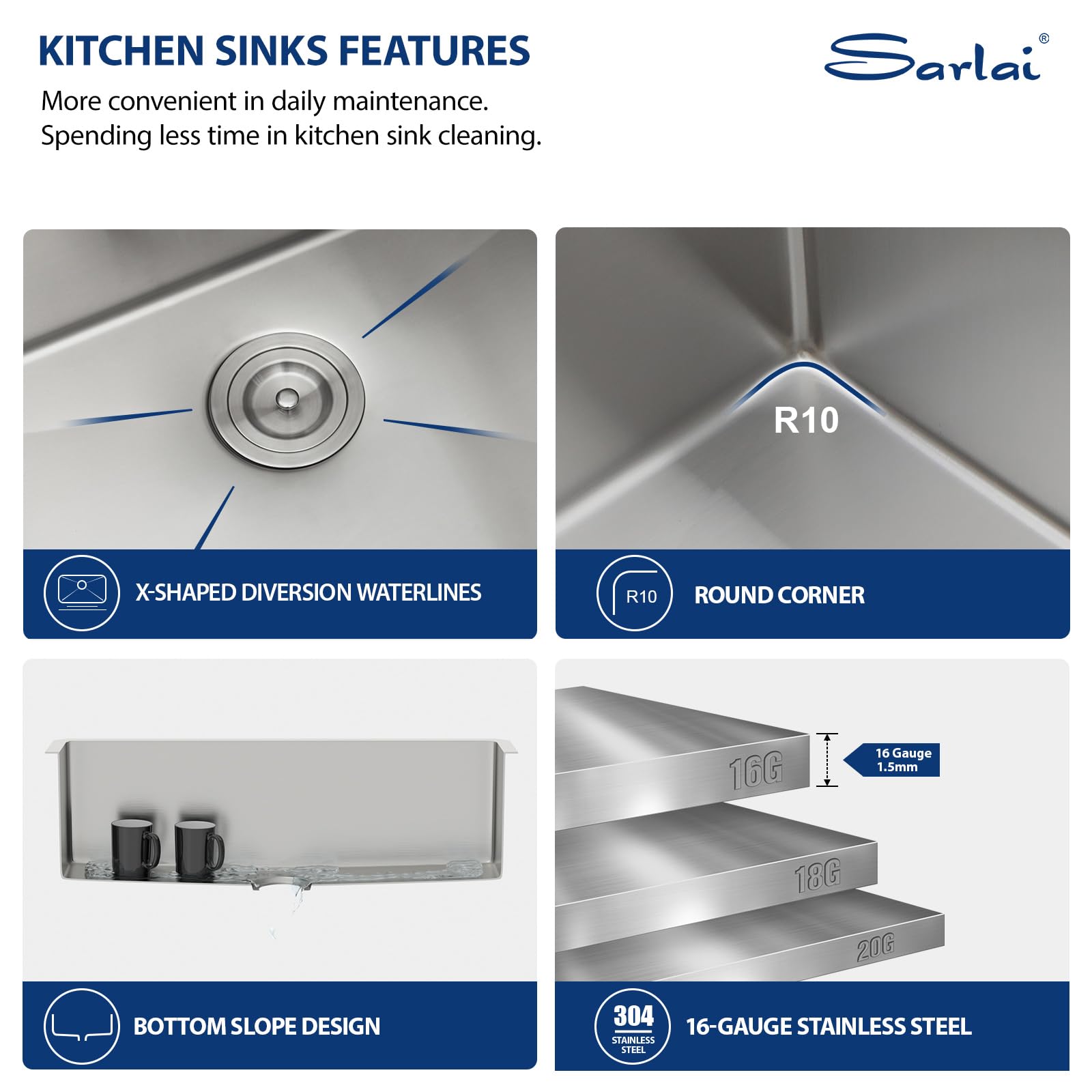 33 Kitchen Sink Undermount - Sarlai 33 x19 Inch Kitchen Sink Undermount Single Bowl Stainless Steel 16 Gauge Under Counter Sink Rectangular Deep Basin