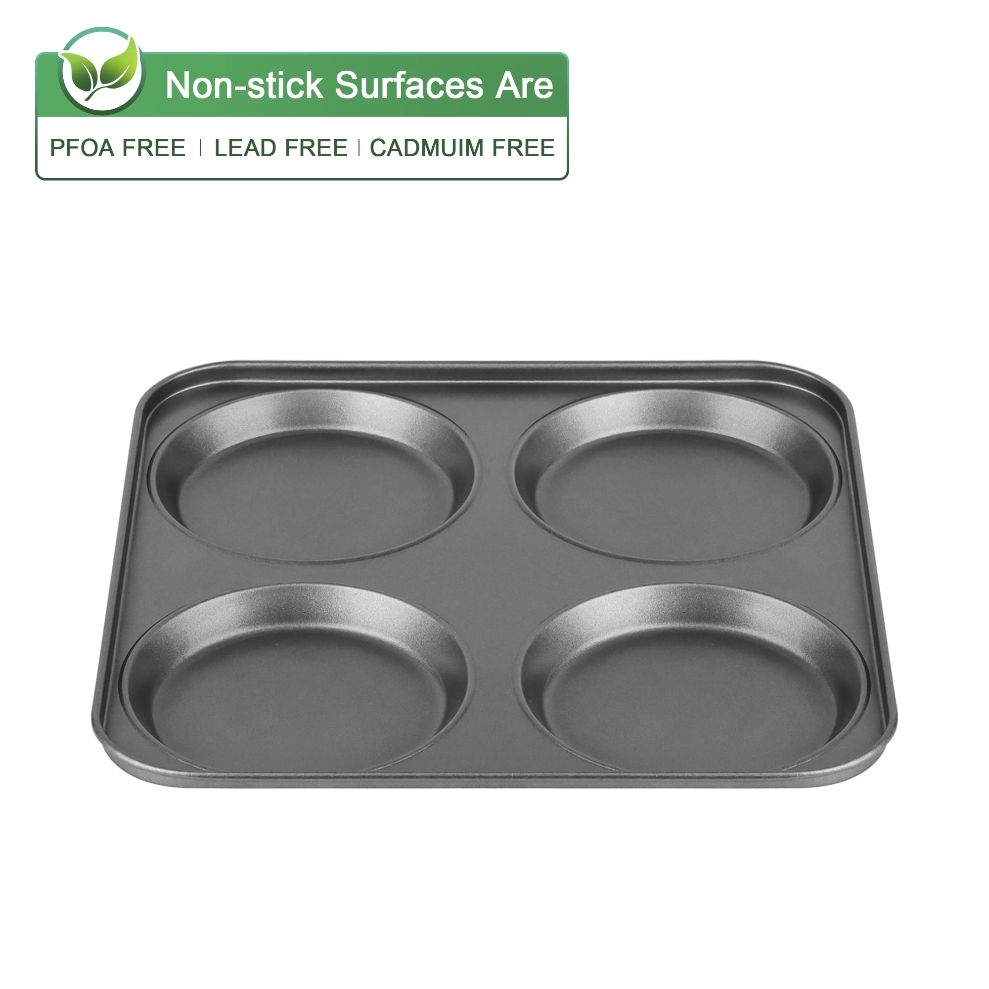 Tiawudi Muffin Top Pan, 4-Cup Hamburger Bun Pan, Large Whoopie Pies Pan, Non-Stick Bakeware For Eggs, Cornbread, Small Cake Laye