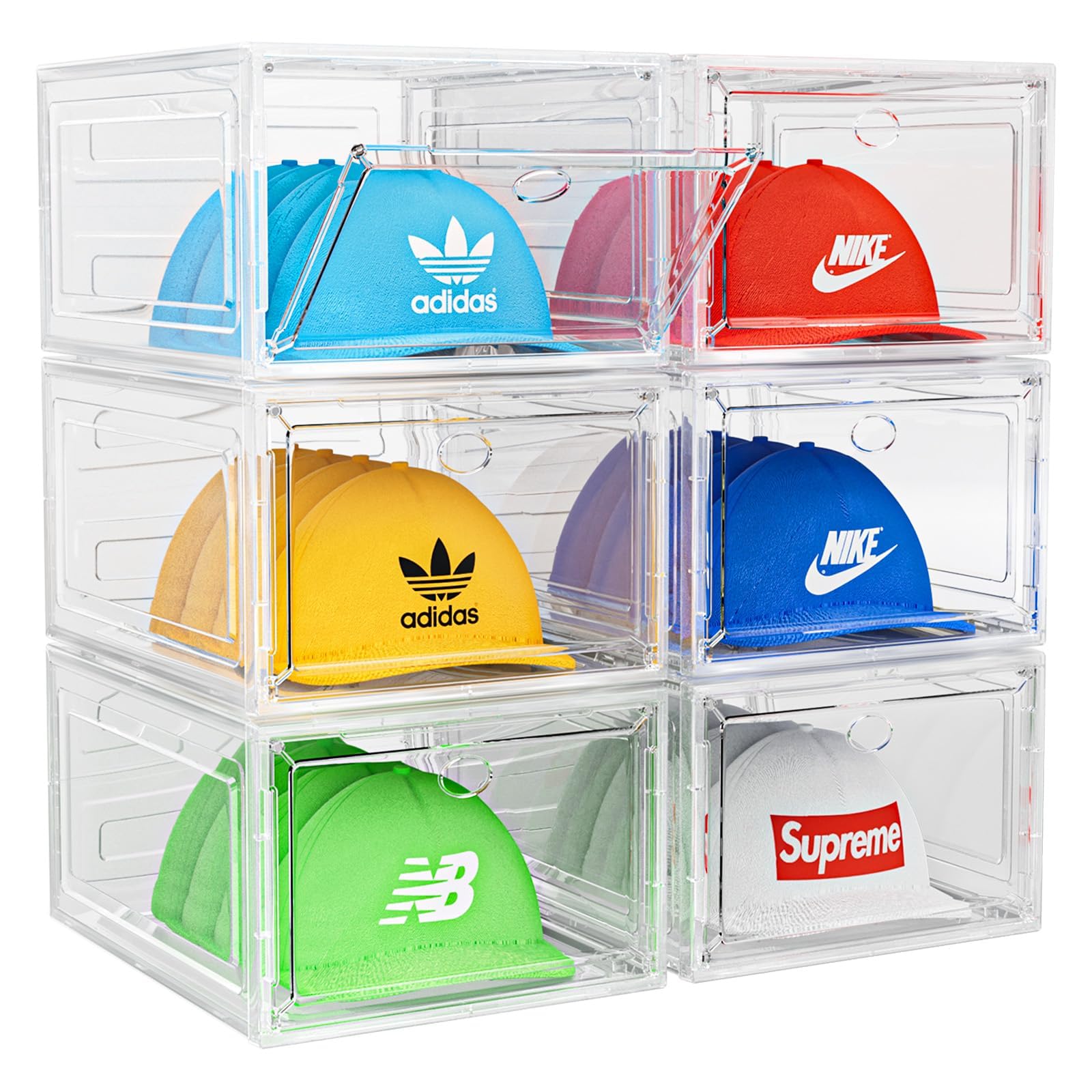 Yklslh Hat Organizer Box, 6 Boxes For 40 Pack Hats, Upgrade Harder Solid Plastic Hat Organizer For Baseball Caps, Clear Hat Stor