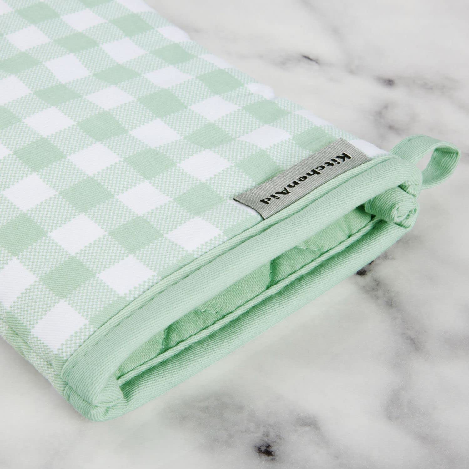 Kitchenaid Gingham Oven Mitt 2-Pack Set, Pistachio, 7''X13''