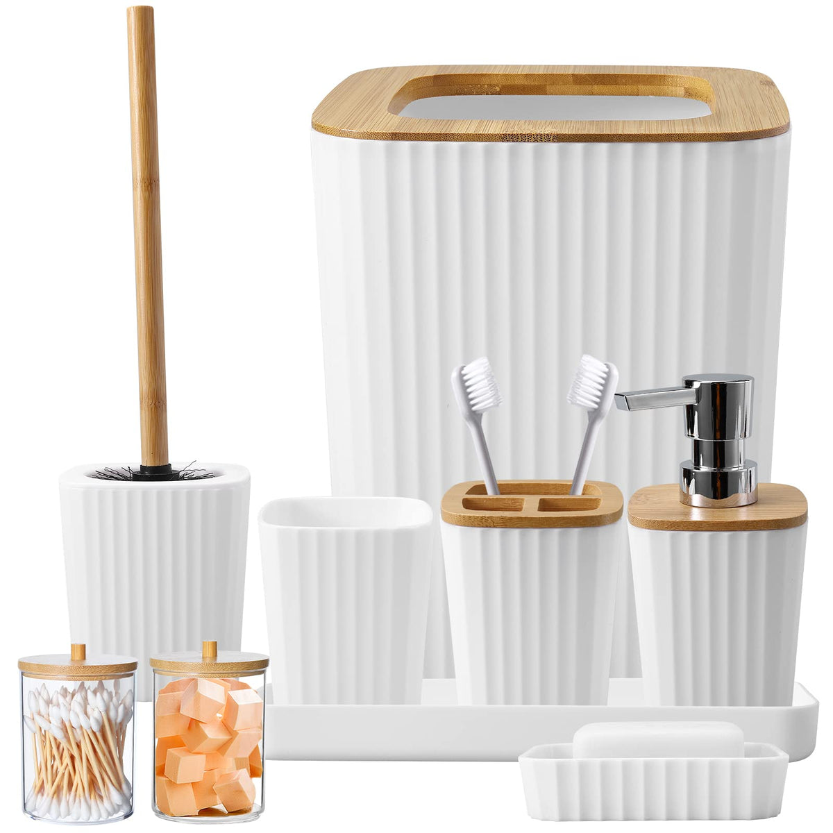 Xlhomo Bathroom Accessory Set, 9-Piece White Bathroom Set With Tray, Soap Dispenser, Toothbrush Holder, Toothbrush Cup, Soap Dis