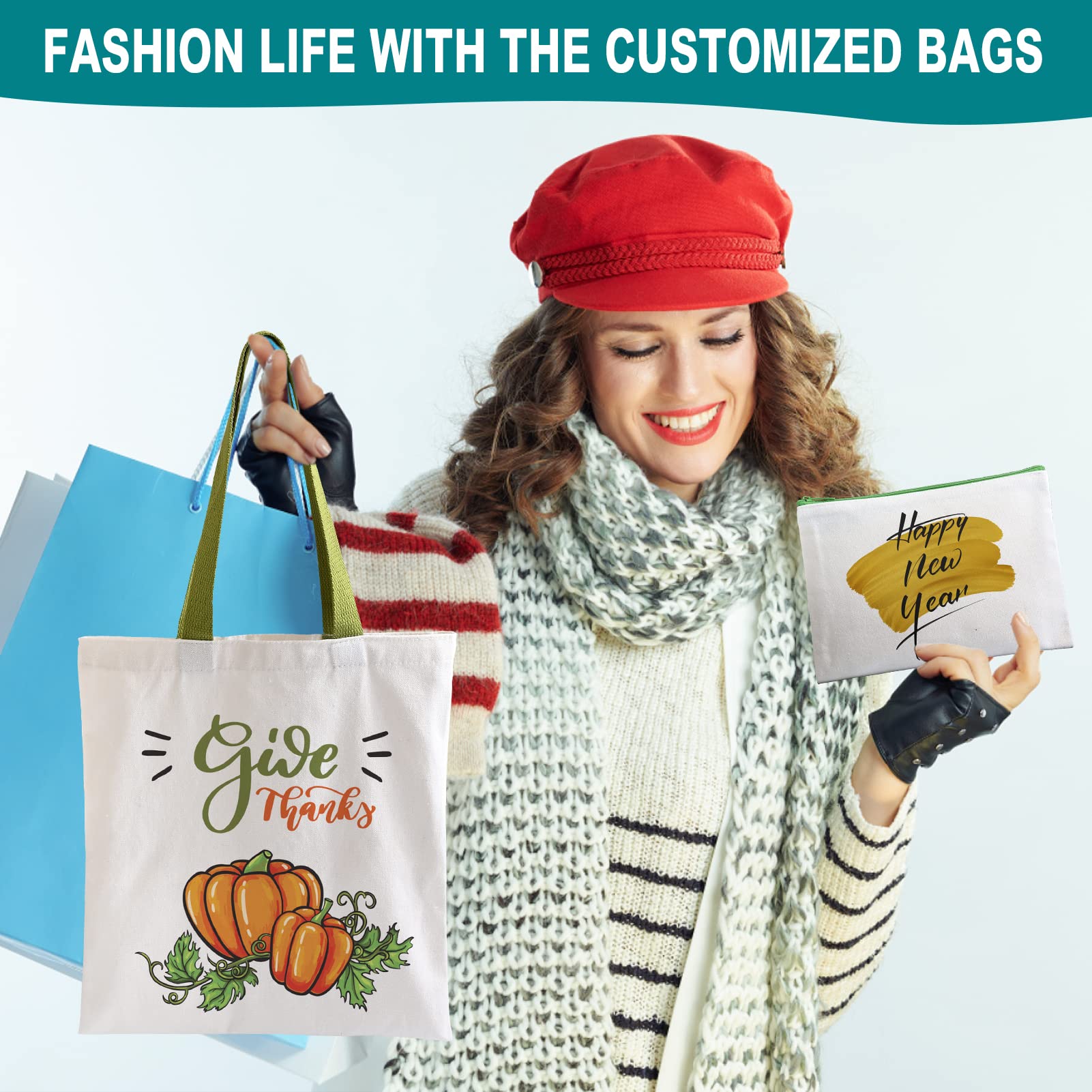 Mafye 30 Pack Sublimation Blanks Tote Bags, Reusable Grocery Bags Diy Heat Transfer Canvas Tote Bags Cosmetic Makeup Bags Shoppi
