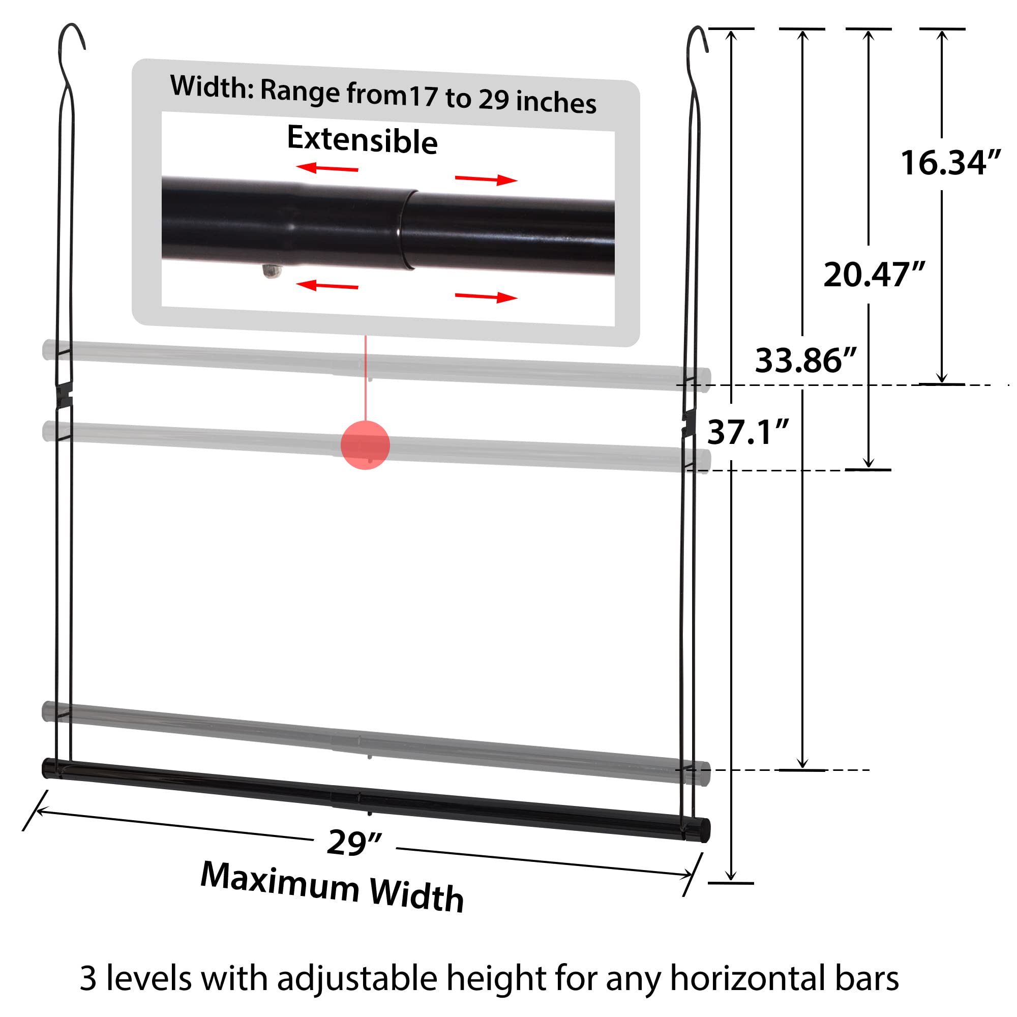 Storage Maniac Hanging Closet Rod, Adjustable Width And Height Closet Hanging Organizer, Space-Saving Clothes Hanging Bar, Close