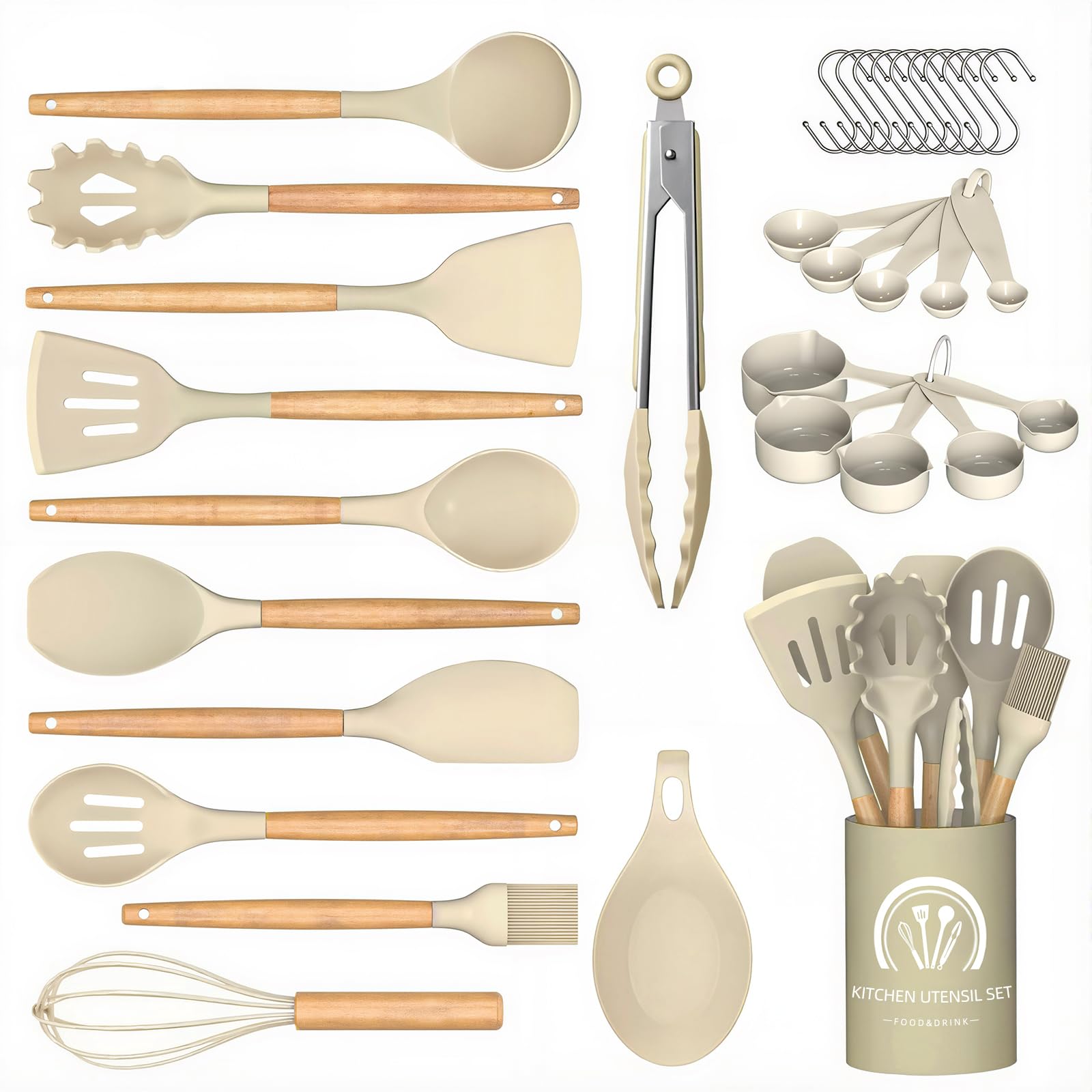 SOUTHREEY 33PCS Silicone Cooking Utensils Set with Holder, Food Grade