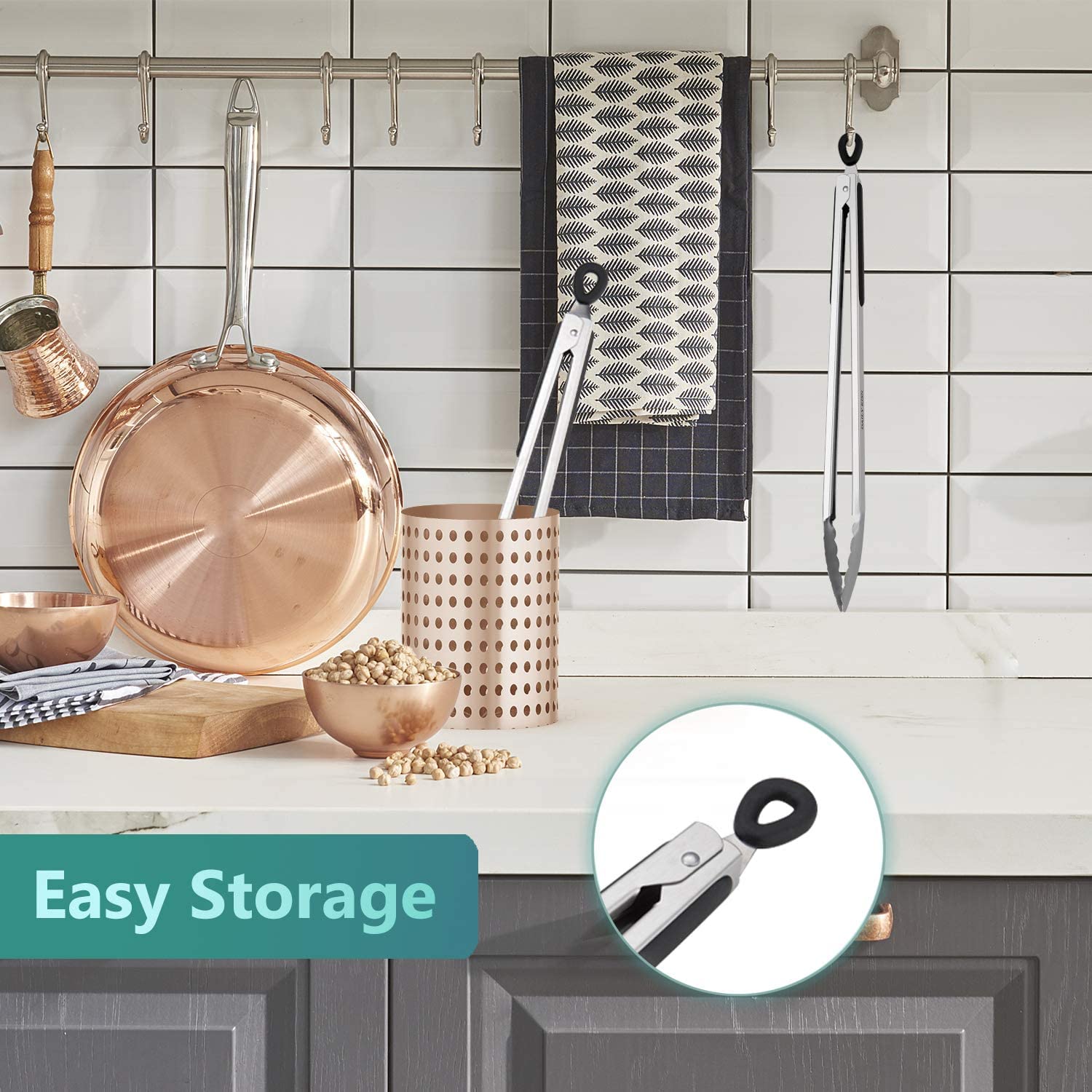 Grill Tongs, 17 Inch Extra Long Bbq Tongs, Premium Stainless Steel Metal Tongs For Cooking, Grilling, Charcoal, Barbecue/Bbq, Bu