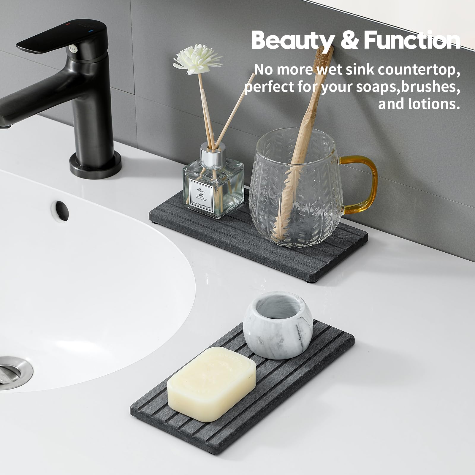 Razborci 2Pcs Diatomite Quick Stone Drying Tray Mat For Bathroom & Kitchen Counter, Instant Dry Water Absorbent Drink Bar Coaste
