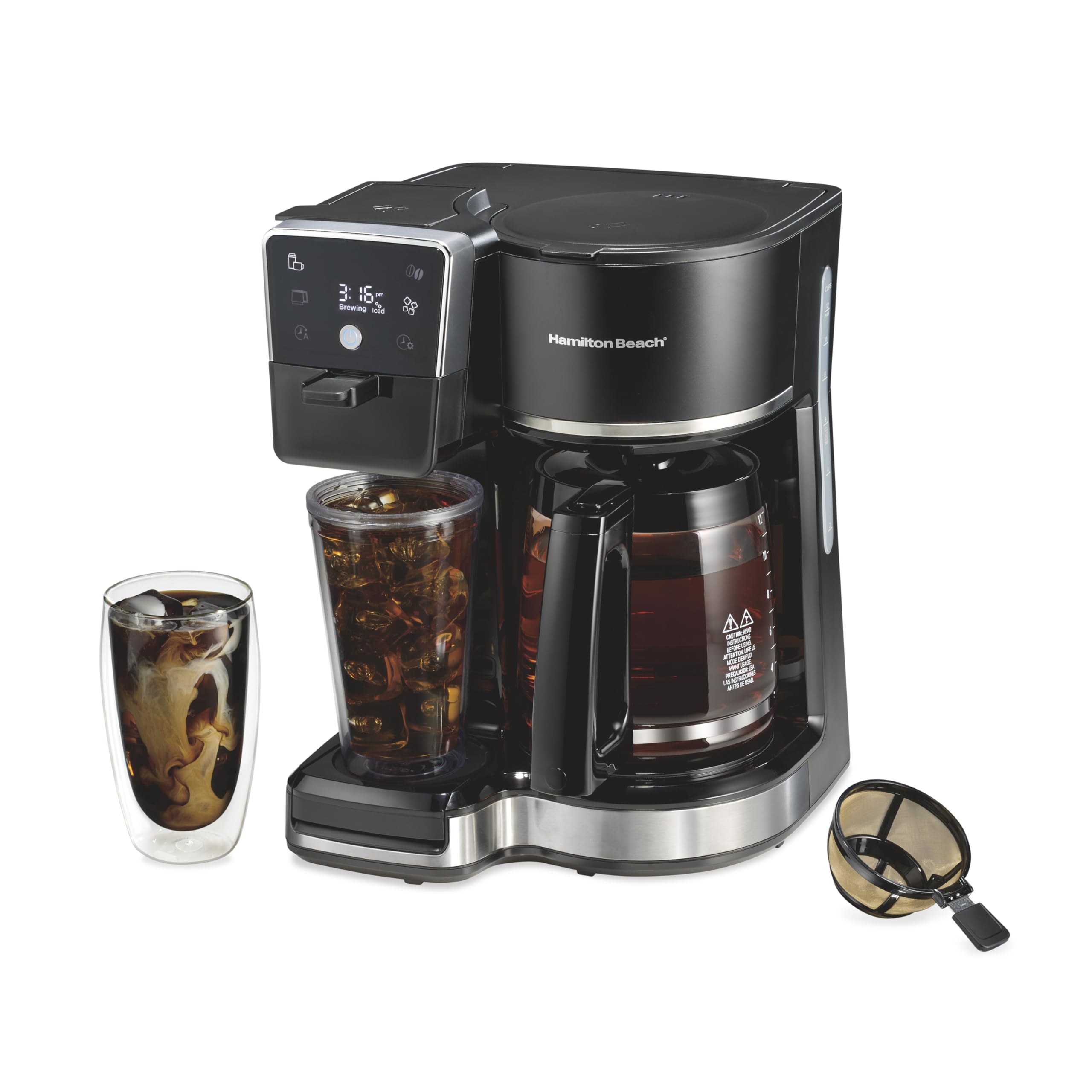 Hamilton Beach 2-Way 12 Cup Programmable Drip Hot and Iced Coffee Maker & Single Serve Coffee Machine, Glass Carafe, Auto Pause 