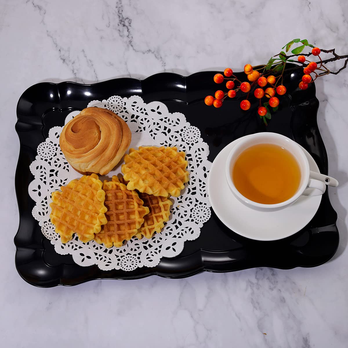 Bbg 6 Pack Black Plastic Food Serving Trays, 15'' X 10'' Halloween Party Platters And Trays, Rectangle Black Plastic Serving Tra