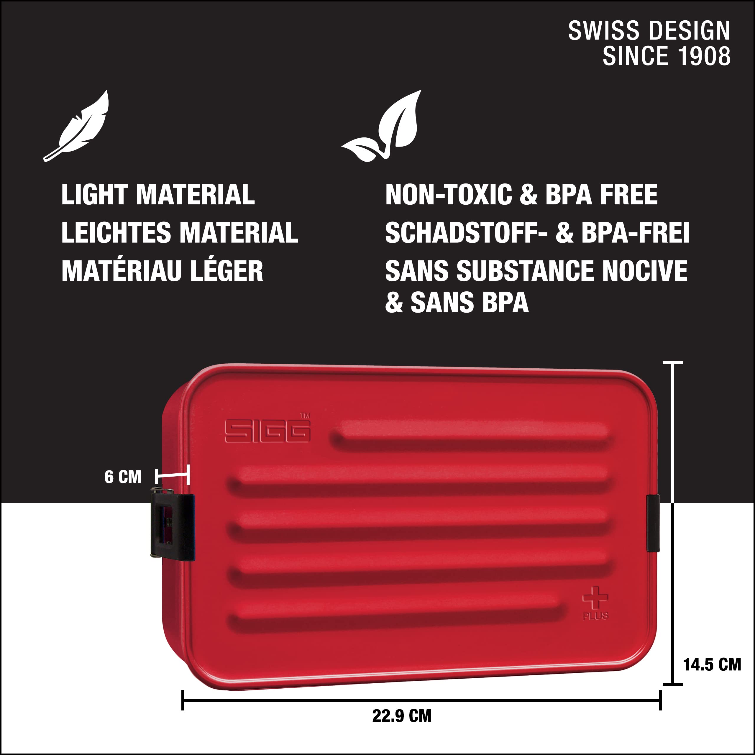 Sigg - Metal Lunch Box - With Food Separator - Dishwasher & Microwave Safe, Leakproof, Bpa Free - Aluminum - Plus Red L