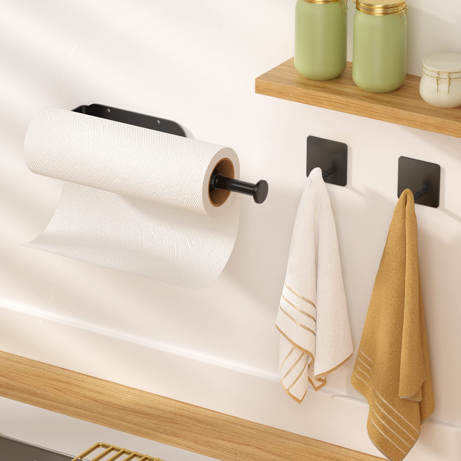 Paper Towel Holder Under Cabinet, Single Hand Operable Wall Mount With Damping Effect, Self-Adhesive Or Drilled Paper Roll Holde