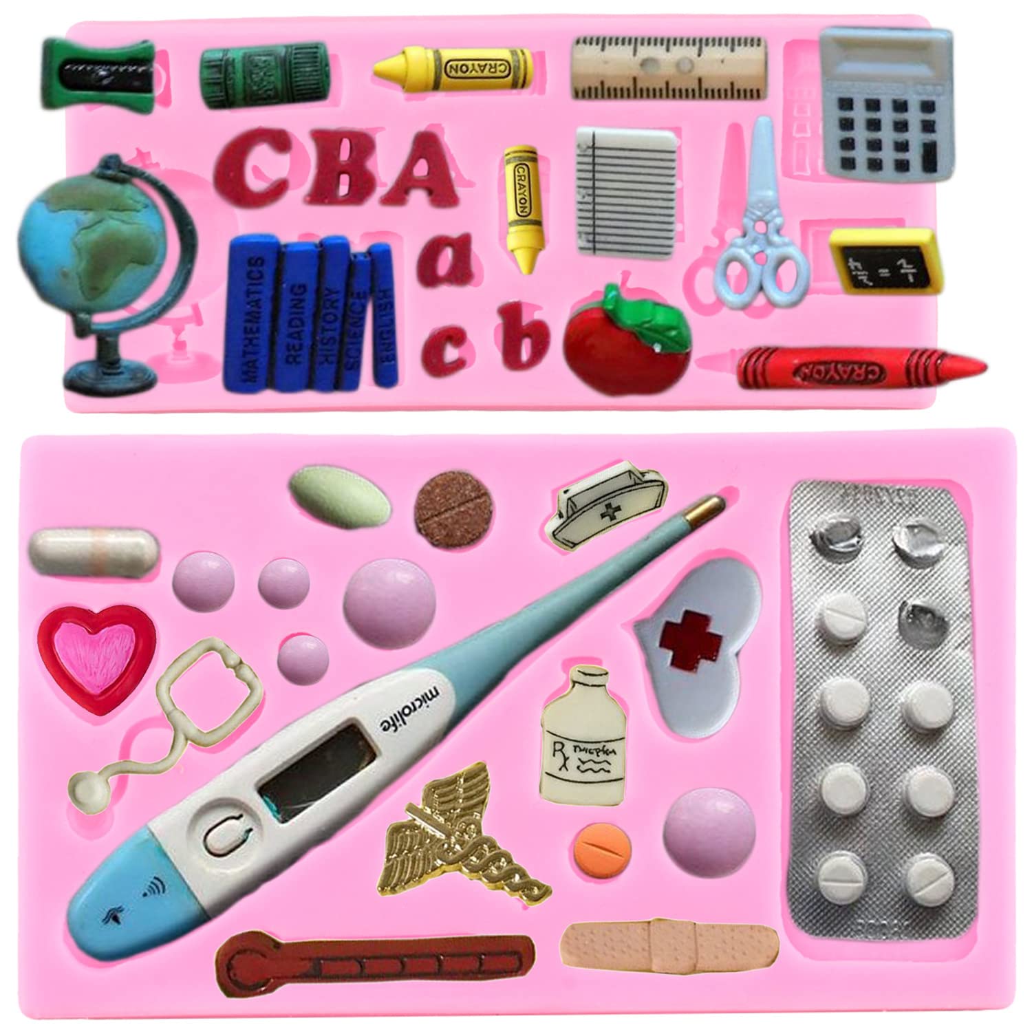 Mujiang Medical Apparatus Silicone Mold Learning Series Fondant Molds For Cake Decorating Chocolate Candy Resin Clay Set Of 2