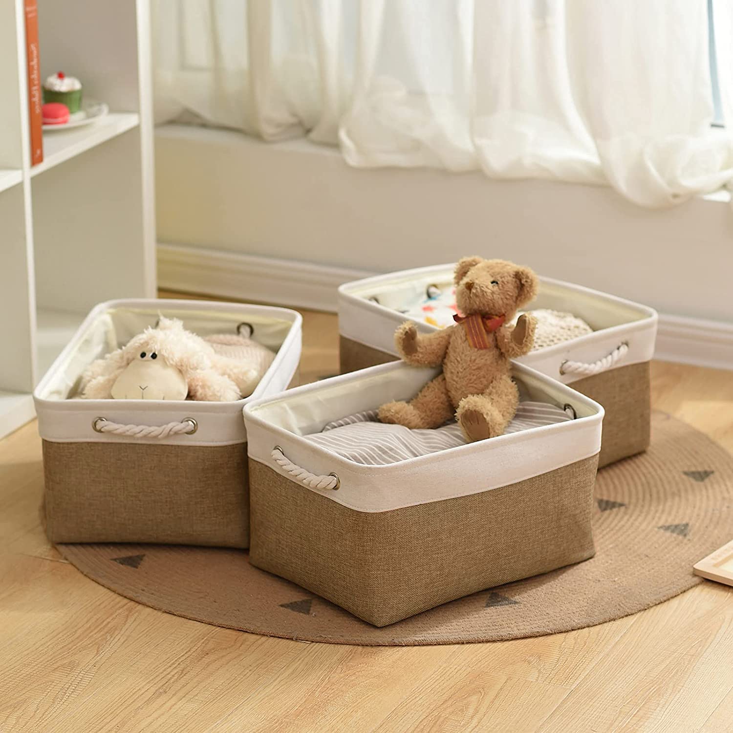 Sacyic Storage Basket Fabric Sturdy Canvas Storage Bins Organizer With Handles For Clothes And Toy Storage Foldable Storage Boxe