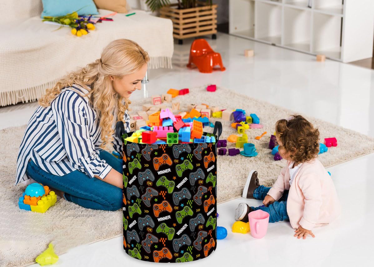 Essme Kids Laundry Basket,Kids Hamper Collapsible Canvas Waterproof Storage Bin Forboys, Game Hamper,Gift Baskets,Toy Bins(Black