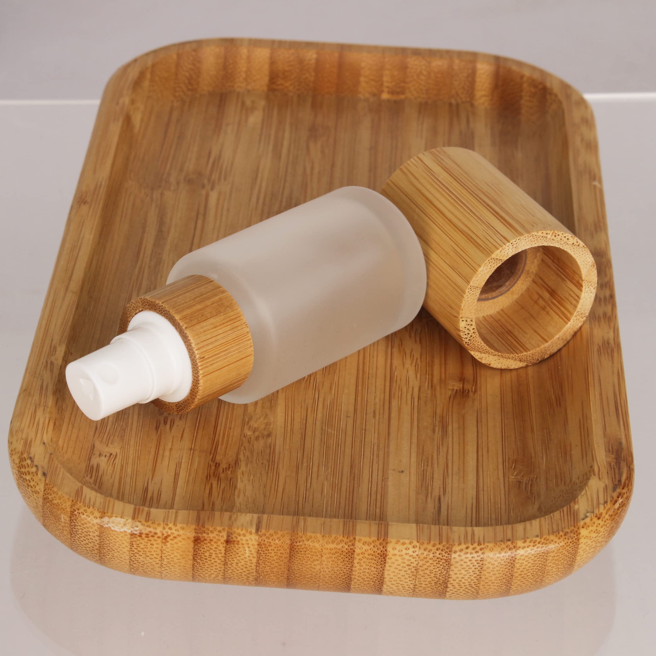Cosidea 6 Pcs Empty 1Oz / 30Ml Bamboo Lid Frosted Glass Spray Bottle With Fine Mist Despenser Head For Liquid Perfume Toiletries