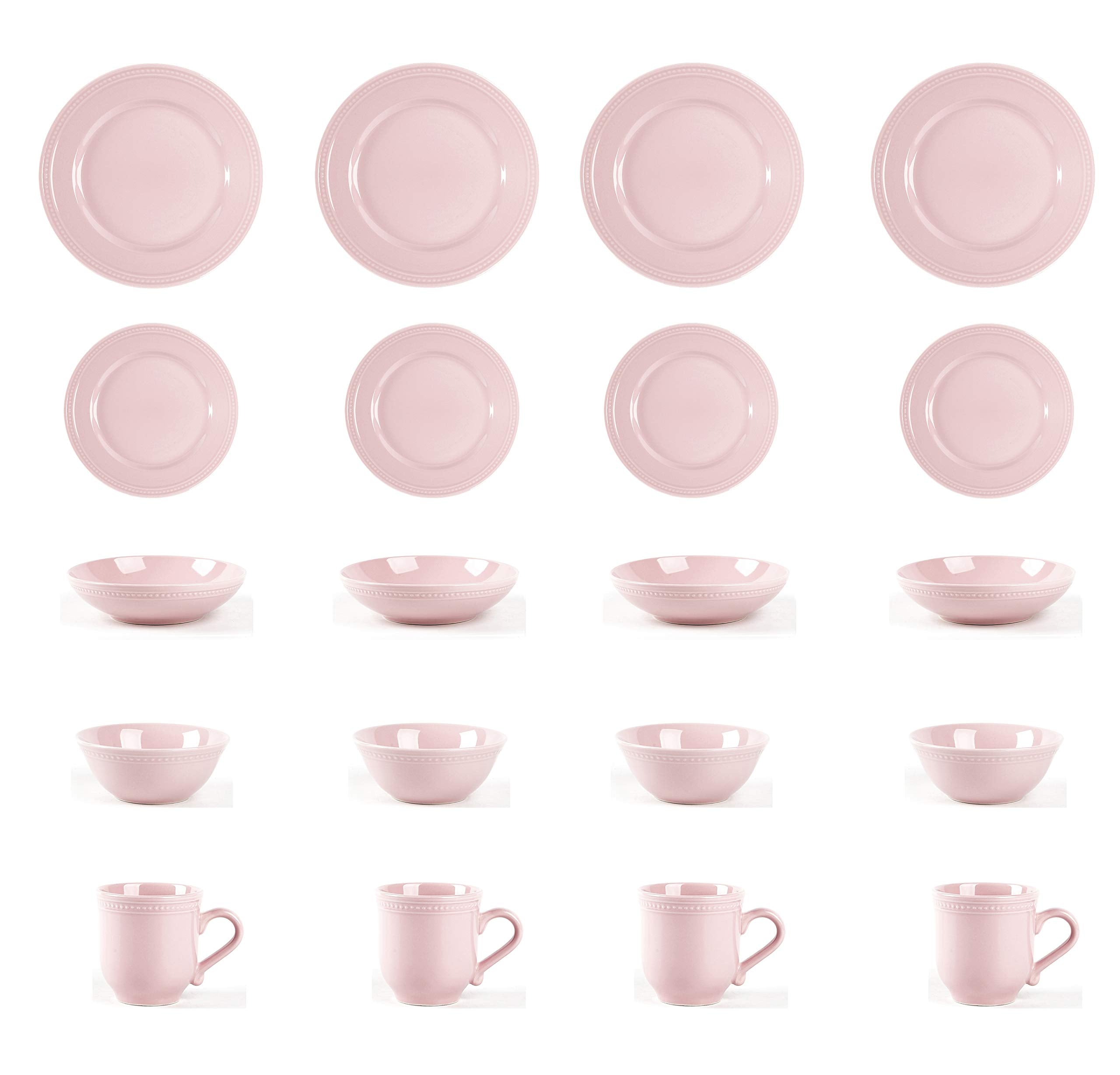 HomeVss, Pearl Dots Stoneware Dinnerware Set (20pc Set, Pink)