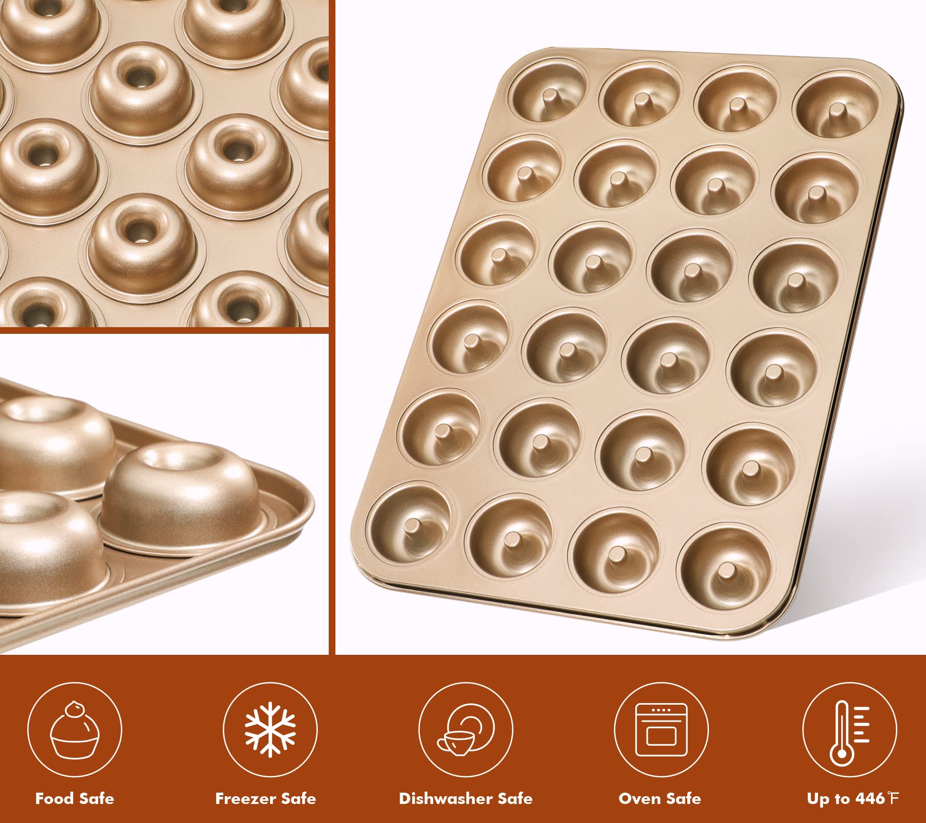 Webake Mini Donut Pan Non-Stick 24-Cavity Small Donut Tray Heavy Gauge Bite Size Inch Doughnut Pans For Baking