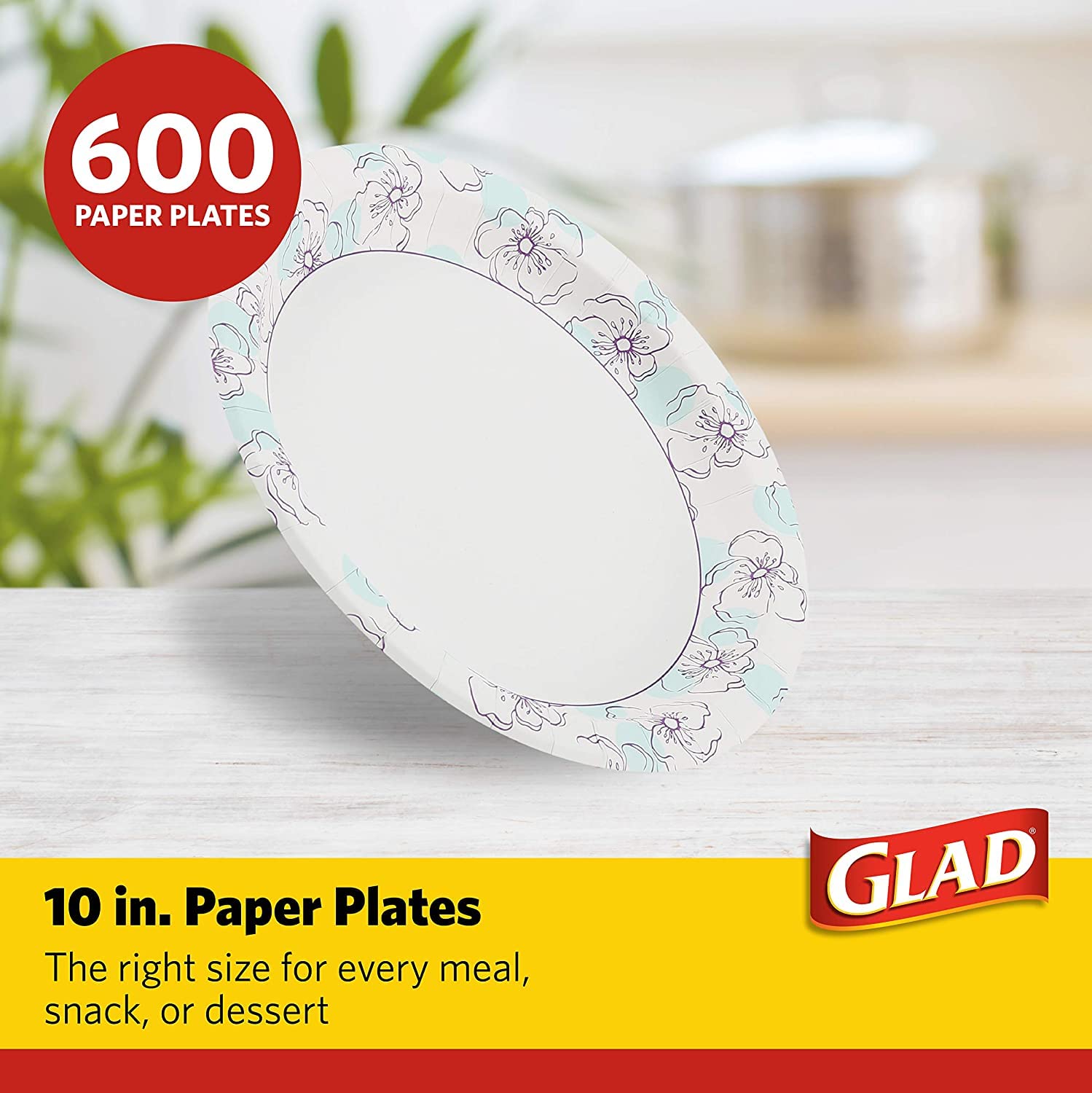Glad Round Disposable Paper Plates For All Occasions | New & Improved Quality | Soak Proof, Cut Proof, Microwaveable Heavy Duty