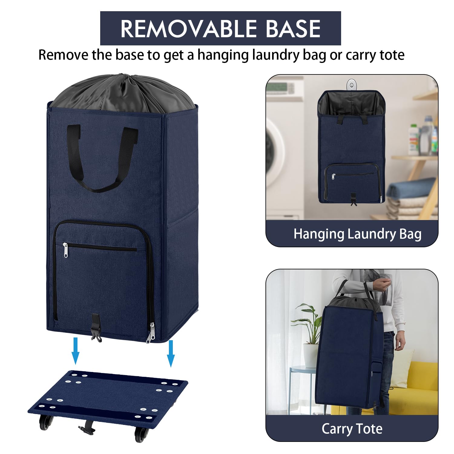 Bukere Large Rolling Laundry Basket, Laundry Hamper With Wheels, 4 Casters And 2 Handles, Collapsible Freestanding Wheeled Laund