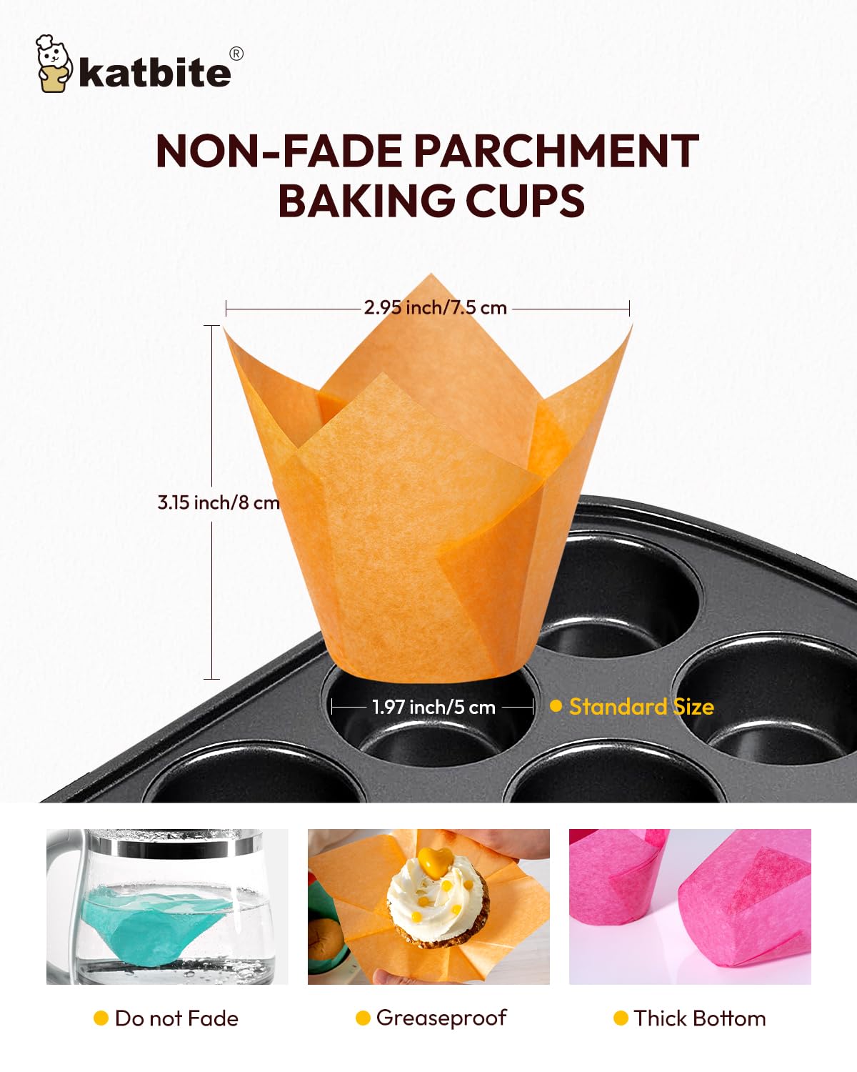 Katbite Tulip Cupcake Liners 200Pcs, Muffin Liners Baking Cups, Cupcake Wrapper For Party, Wedding, Birthday, Colourful Cupcake