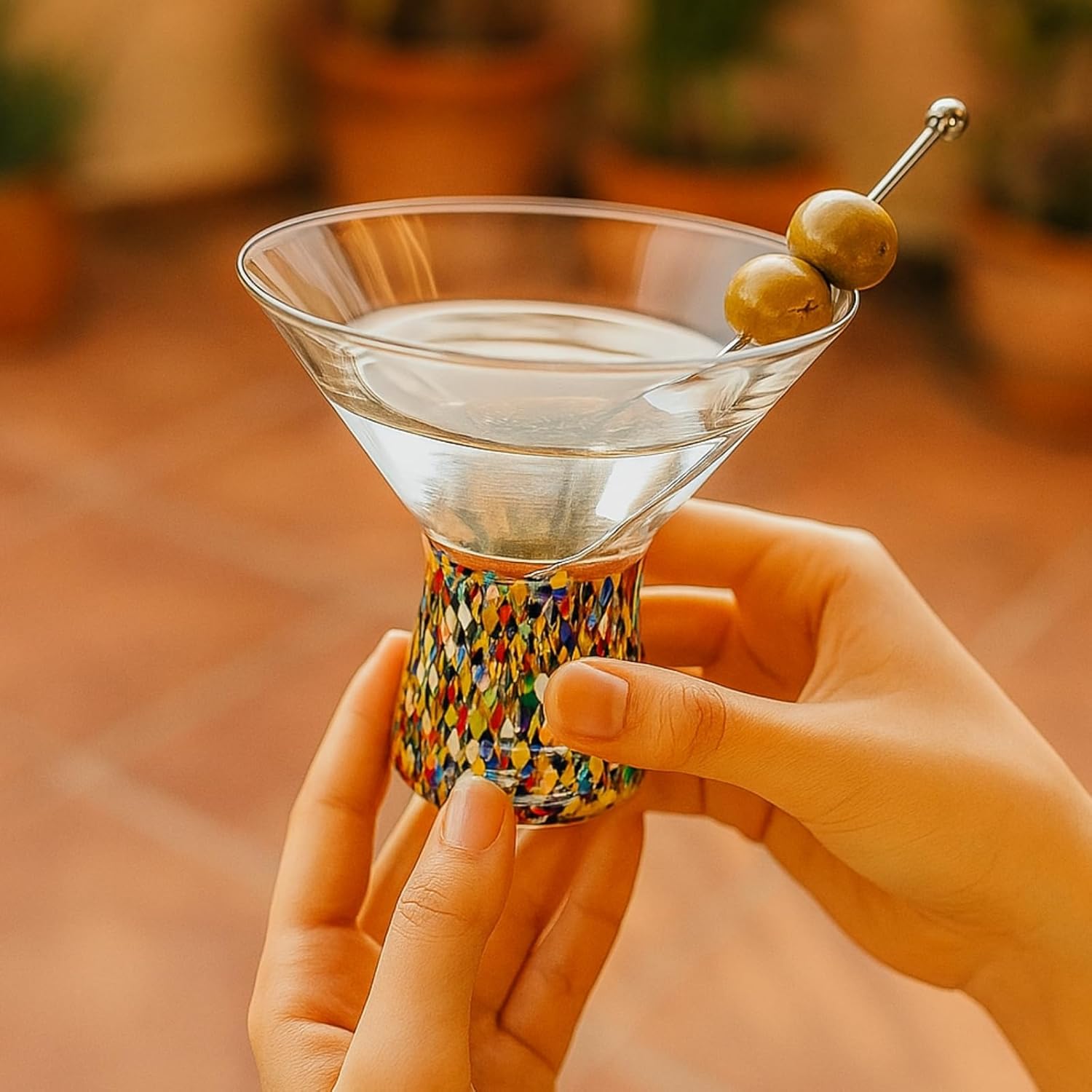 The Wine Savant Stemless Martini Glasses Hand Blown - Set of 2 Clear