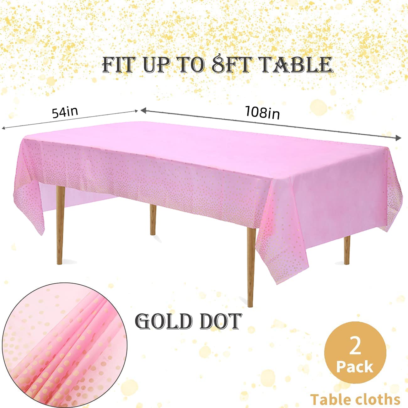 4 Pack Plastic Pink Tablecloth Disposable Pink And Gold Tablecloth For Rectangle Tables 54'' X 108'' Party Decorations Birthday