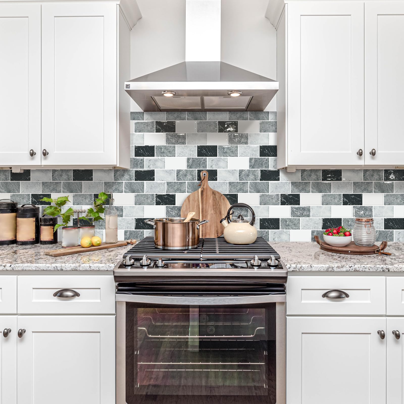 Dewoo 10-Sheet Stick On Backsplash Tiles For Kitchen,12''X12'' Peel And Stick Backsplash Self Adhesive Wall Tile Marble Look