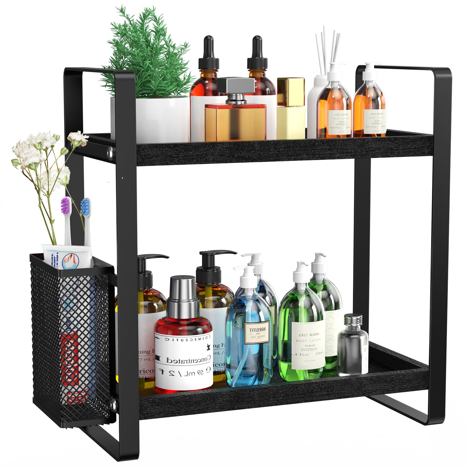 Lemikkle Bathroom Organizer Countertop, Makeup Skincare Perfume Organizer Counter Organizer Wood Shelf Tray For Vanity, Storage