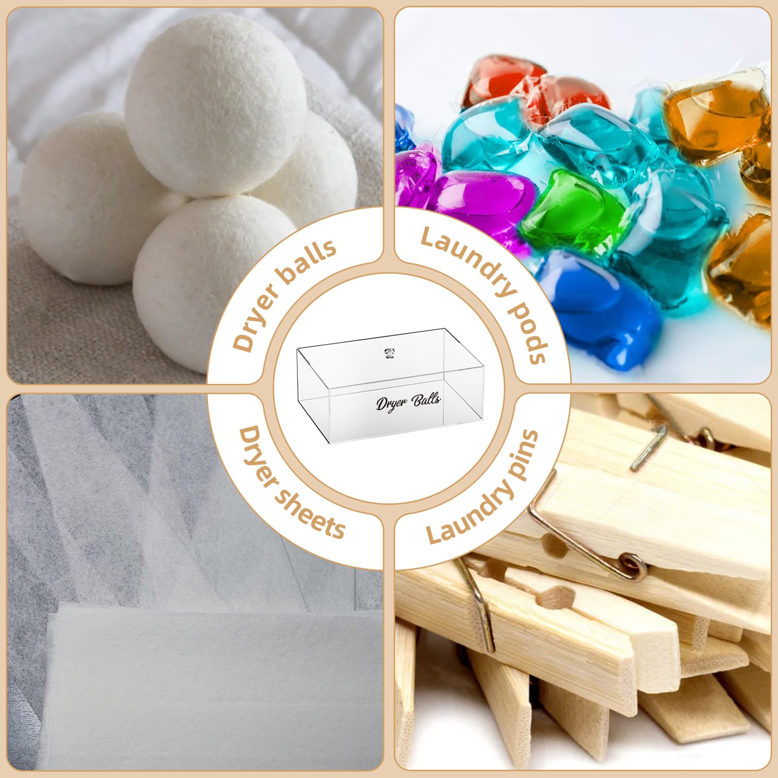 Dryer Ball Holder For Laundry Room ,Acrylic Dishwasher Pods Container With Lid,Dryer Balls Dispenser,Laundry Room Organization A