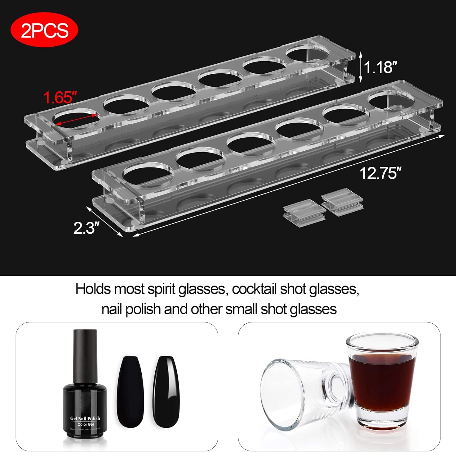 Beautyflier Pack Of 2 Acrylic Shot Glass Holder, Shot Glass Serving Tray For Bar, Restaurant, Party, Family Gathering (Shot Glas