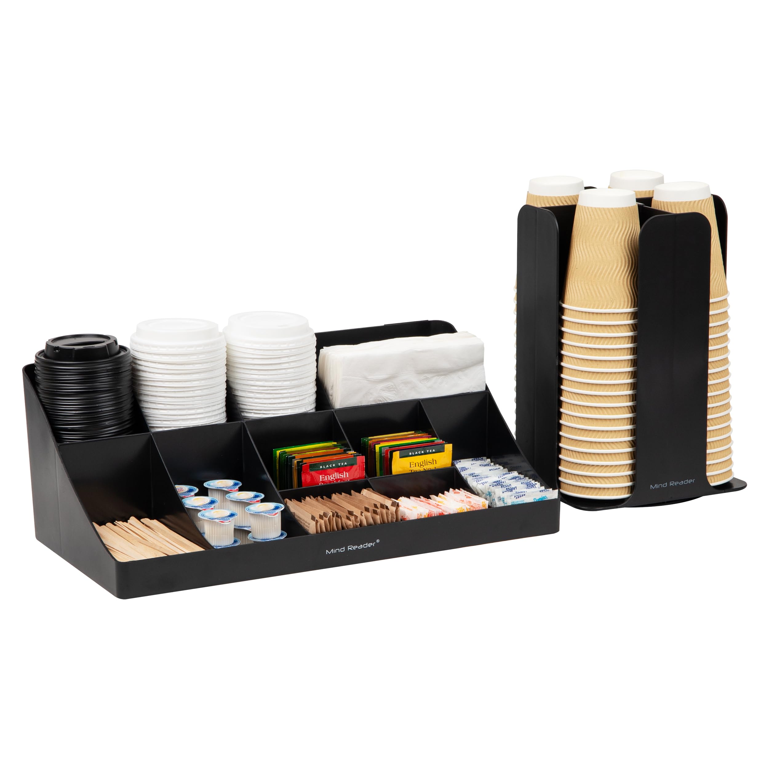 Mind Reader Cup Carousel And Condiment Organizer Set, 7.75''L X 7.75''W X 11.5''H, Black