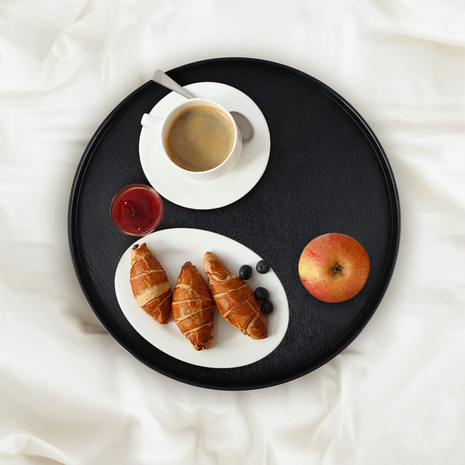 Mdluu Plastic Serving Tray, 13'' Ottoman Tray, Round Butler Tray For Breakfast In Bed, Coffee Table Decor, Party