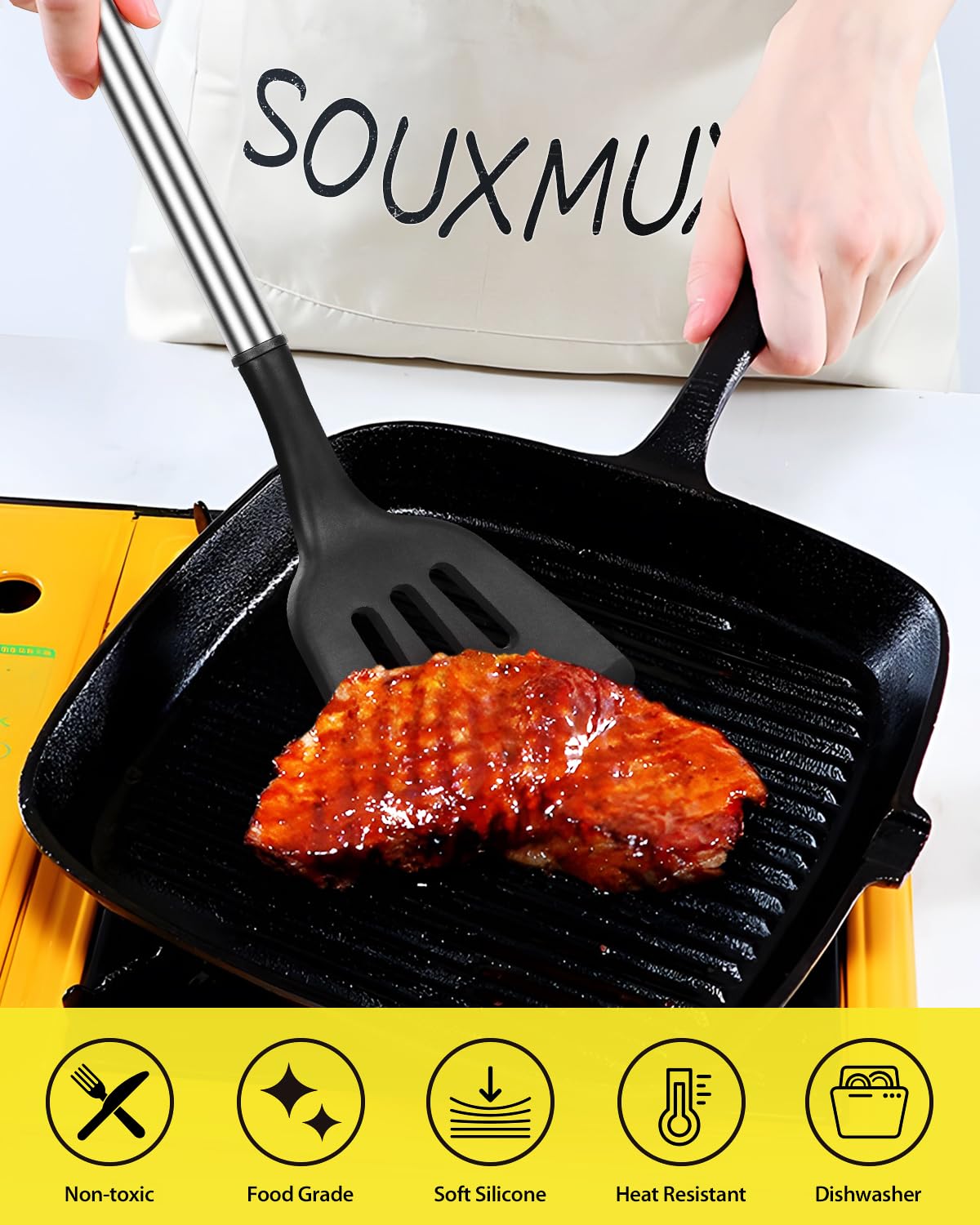 4 Pcs Silicone Kitchen Utensils Set, Wok Spatulas-Slotted Turner-Cooking Spoon-Slotted Spoon, Non-Stick Bpa Free Heat-Resistant