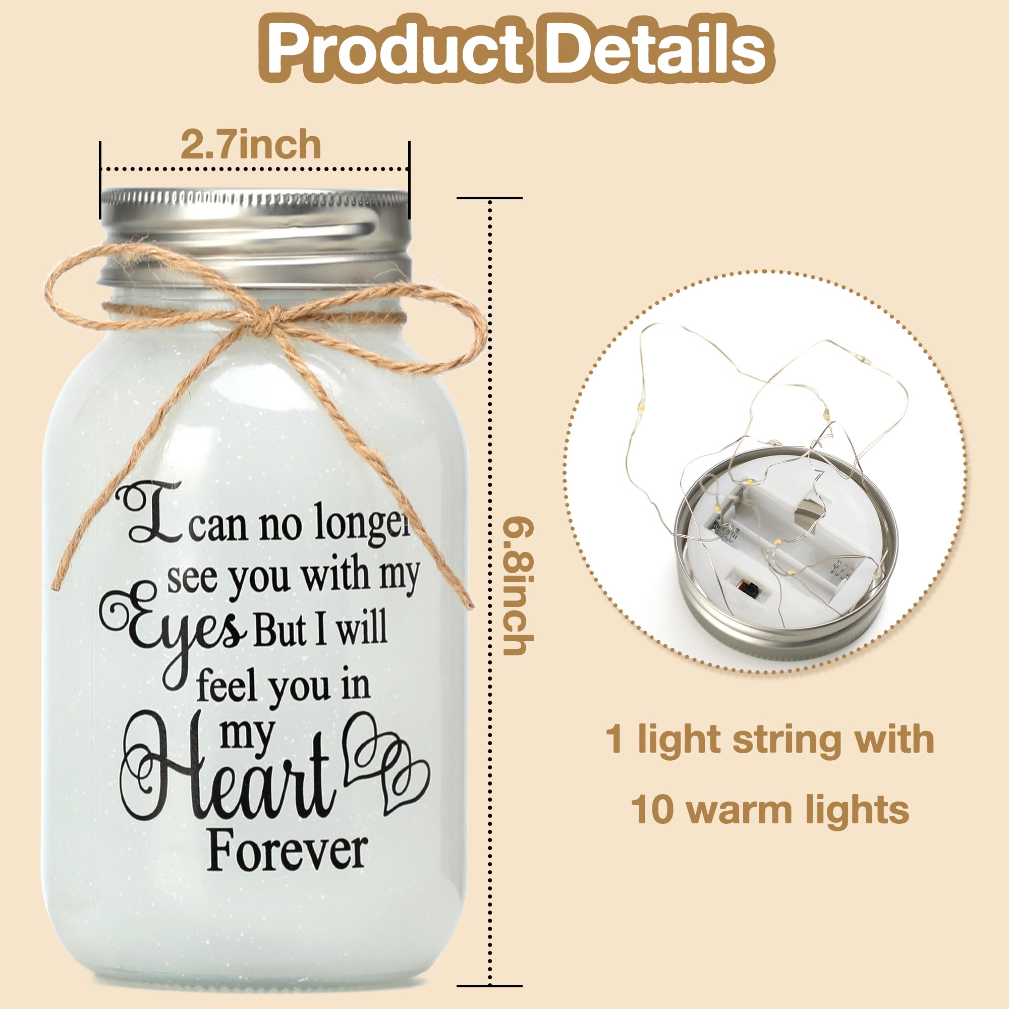 Maracco Inspirational Gift Memorial Gift, Mason Jar Lights I Can No Longer See You with My Eyes Bereavement Remembrance Sympathy