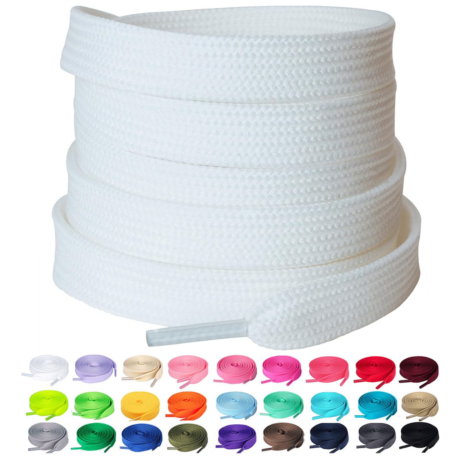 Olukssck 1 Pair Flat Shoe Laces For Sneakers, 25 Wide Athletic Shoelaces Off White 28 Inch(71Cm)