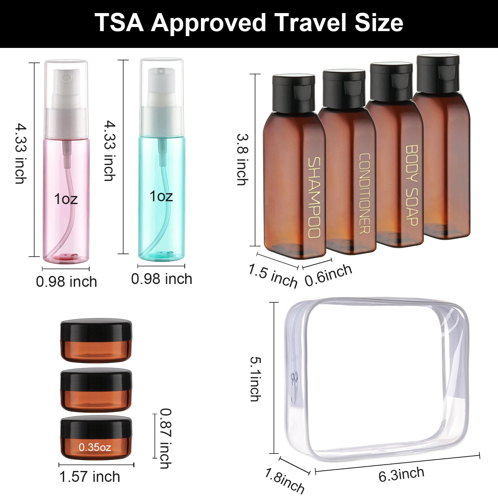 Cosywell Travel Bottles For Toiletries 14 Pack Tsa Approved Travel Size Containers Leak Proof Toiletry Bottles Refillable Small
