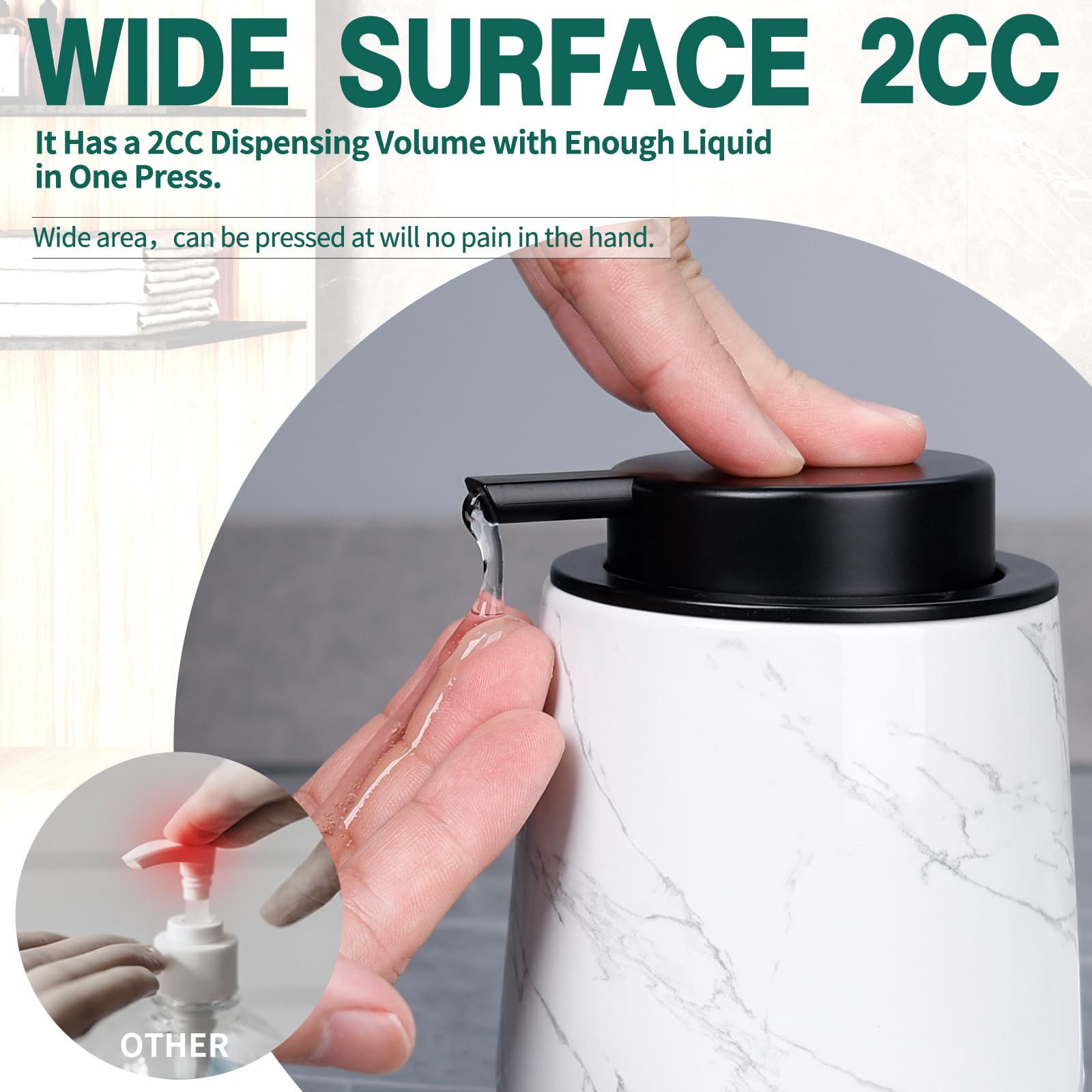 Bosilunlife Hand Soap Dispenser - Marble Lotion Dispenser 12Oz Ceramic Soap Dispenser Bathroom Refillable Liquid Hand Soap Dispe