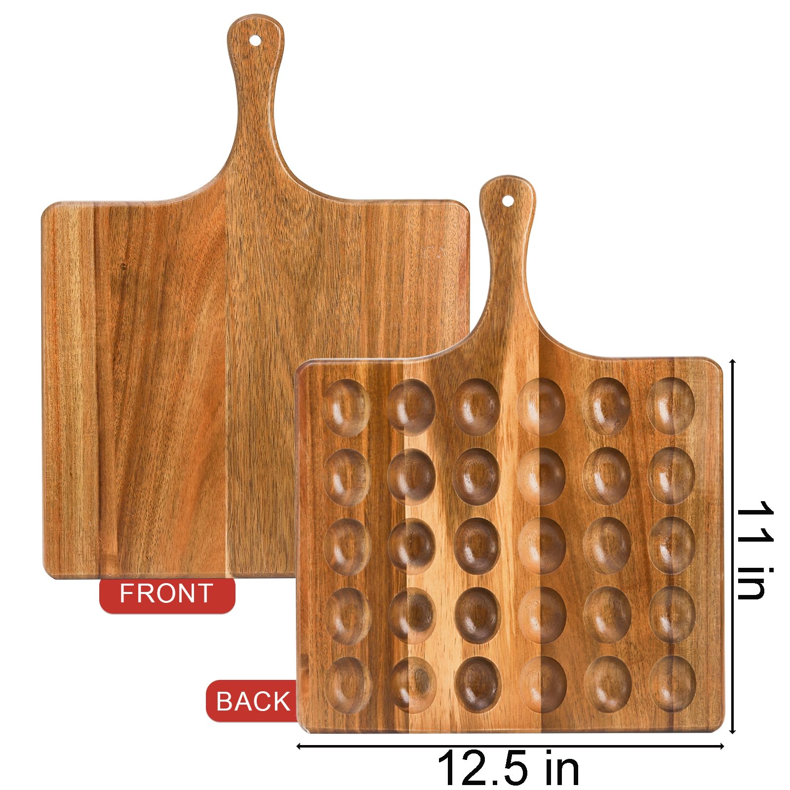 Okllen 30 Holes Reversible Wooden Deviled Egg Platter with Handle, Acacia Wood Deviled Egg Tray Charcuterie Board, Deviled Egg H