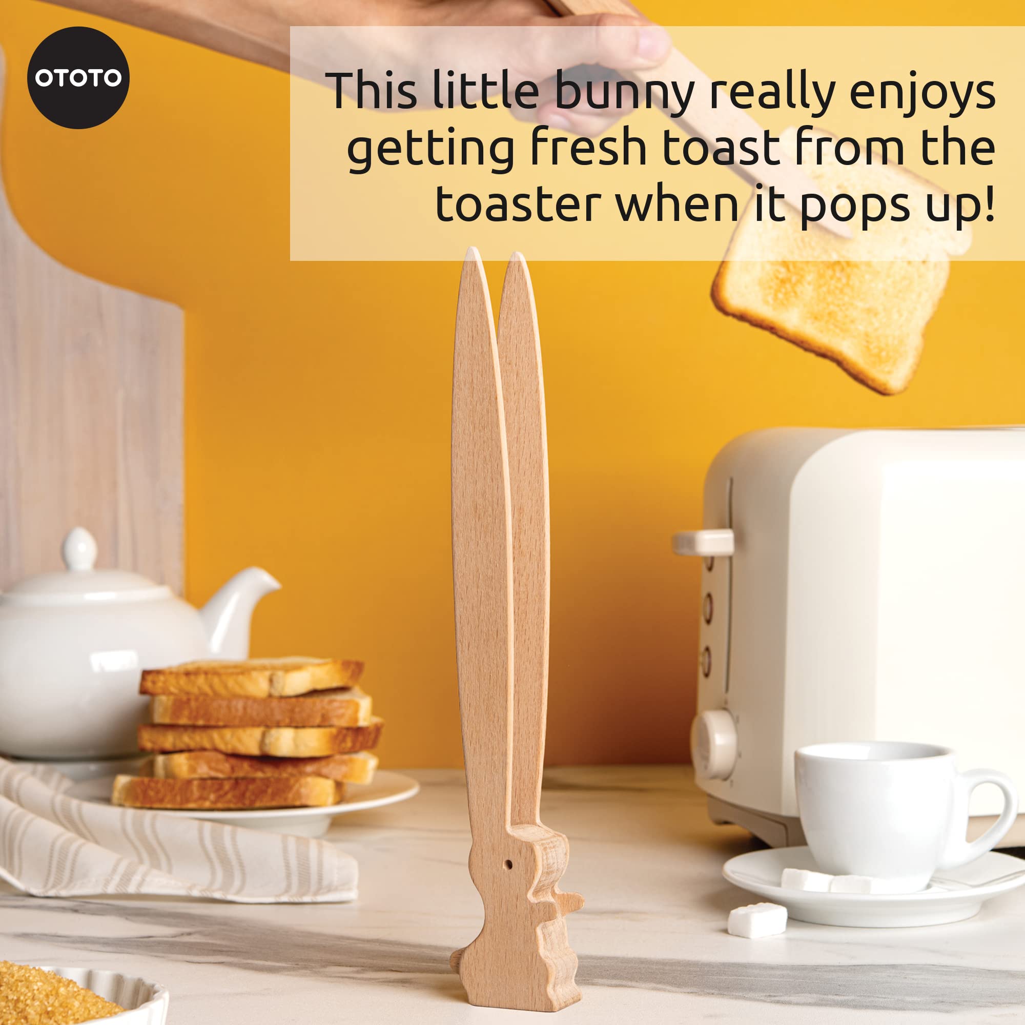 Ototo Bernie Bunny Toaster Tongs - Rabbit Toast Tongs, Wooden Tongs For Toaster, Wooden Toaster Tongs, Kitchen Tongs - Multipurp