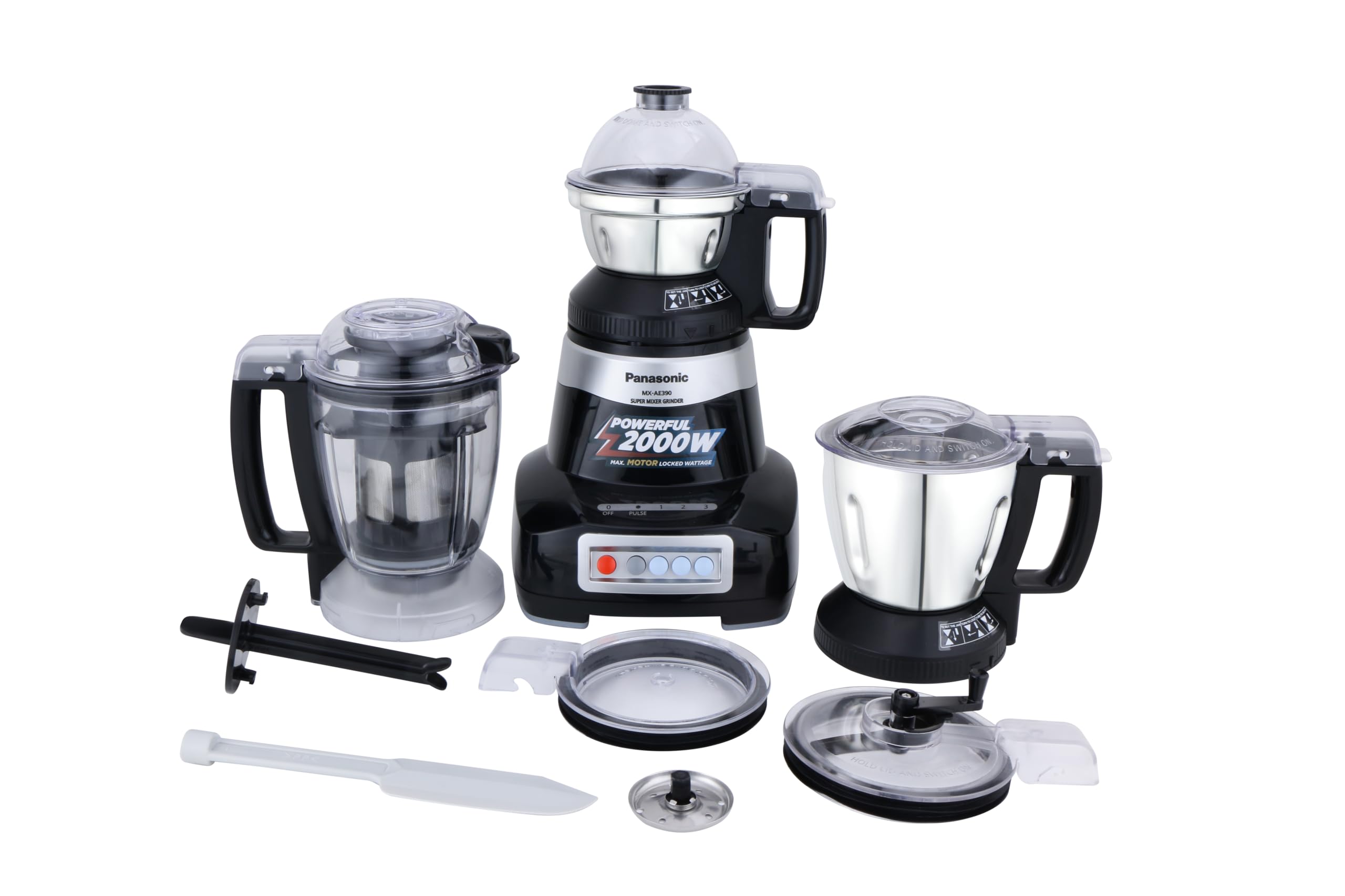 Panasonic Heavy Duty Mixer Grinder For Kitchen Mx-Ae486 (Light Blue) Monster Series Powerful 2000W Motor |3 Stainless Steel Mult