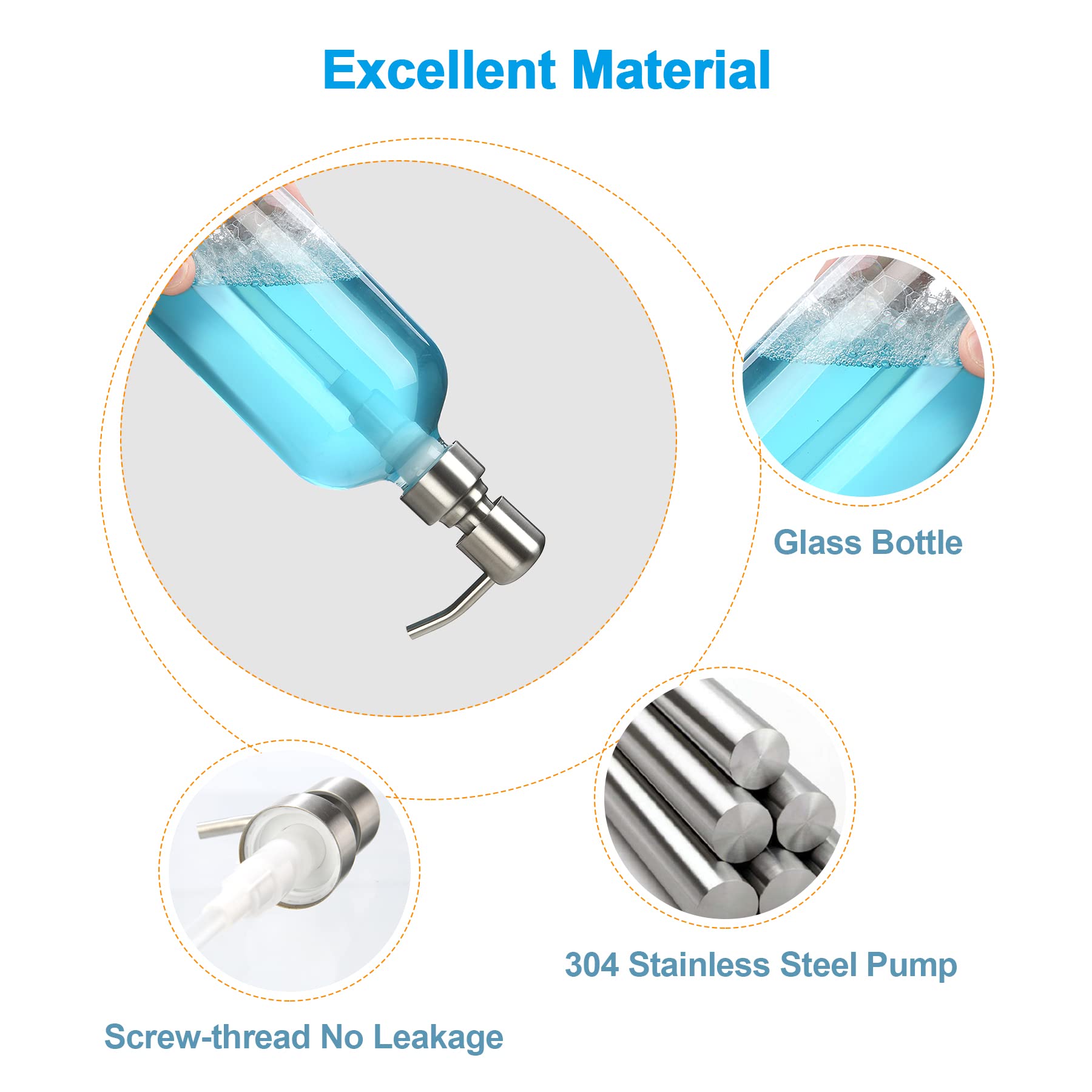 Amazerbath Amber Glass Soap Dispenser, 2 Pack Thick Amber Pint Jar Bottle With Black Pump Stainless Steel, 17 Oz Bathroom Hand S