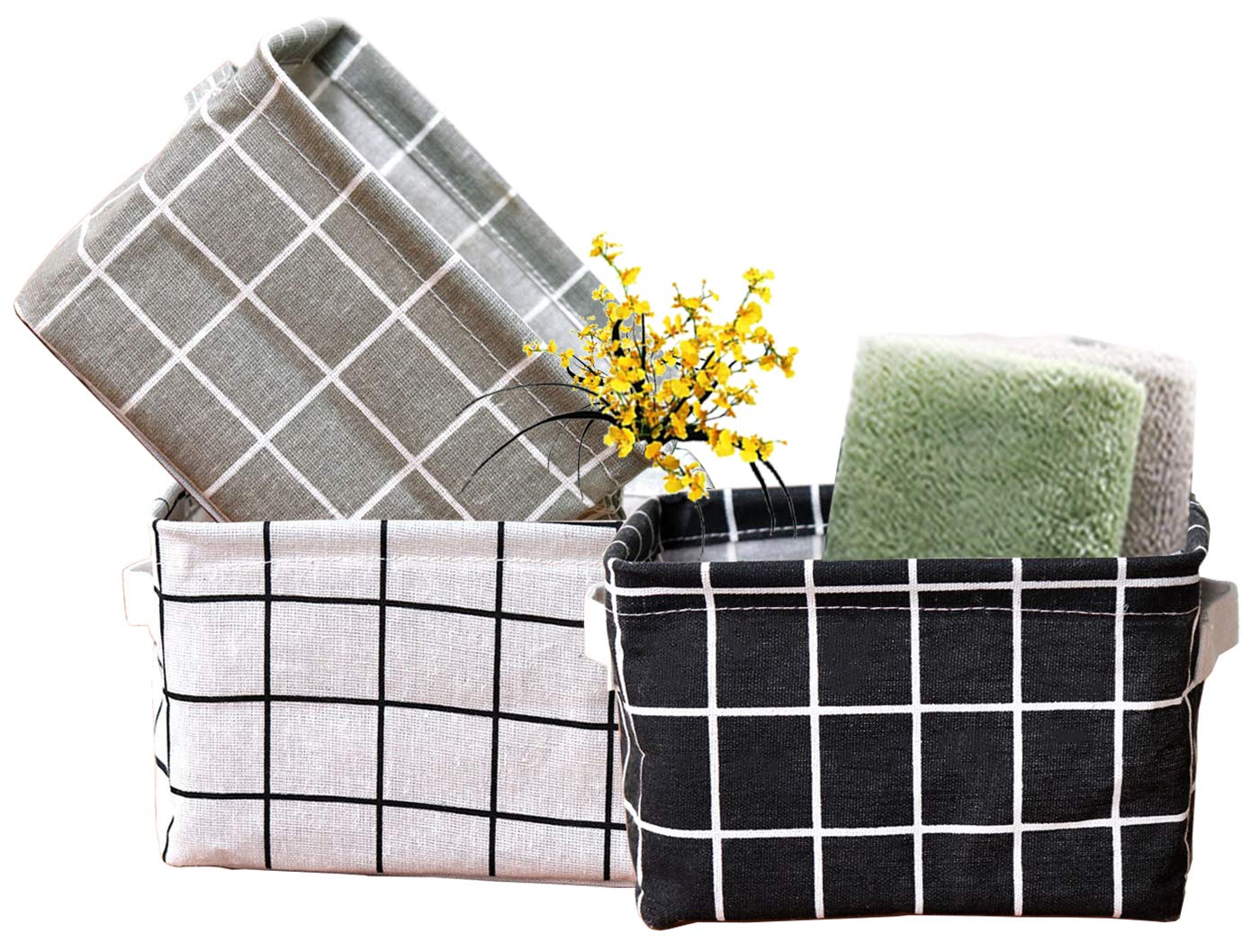 Aarainbow 3 Packs Storage Basket Bins Canvas Mini Storage Cubes Storage Basket For Makeup, Baby Toys Liners, Books Nursery Stora