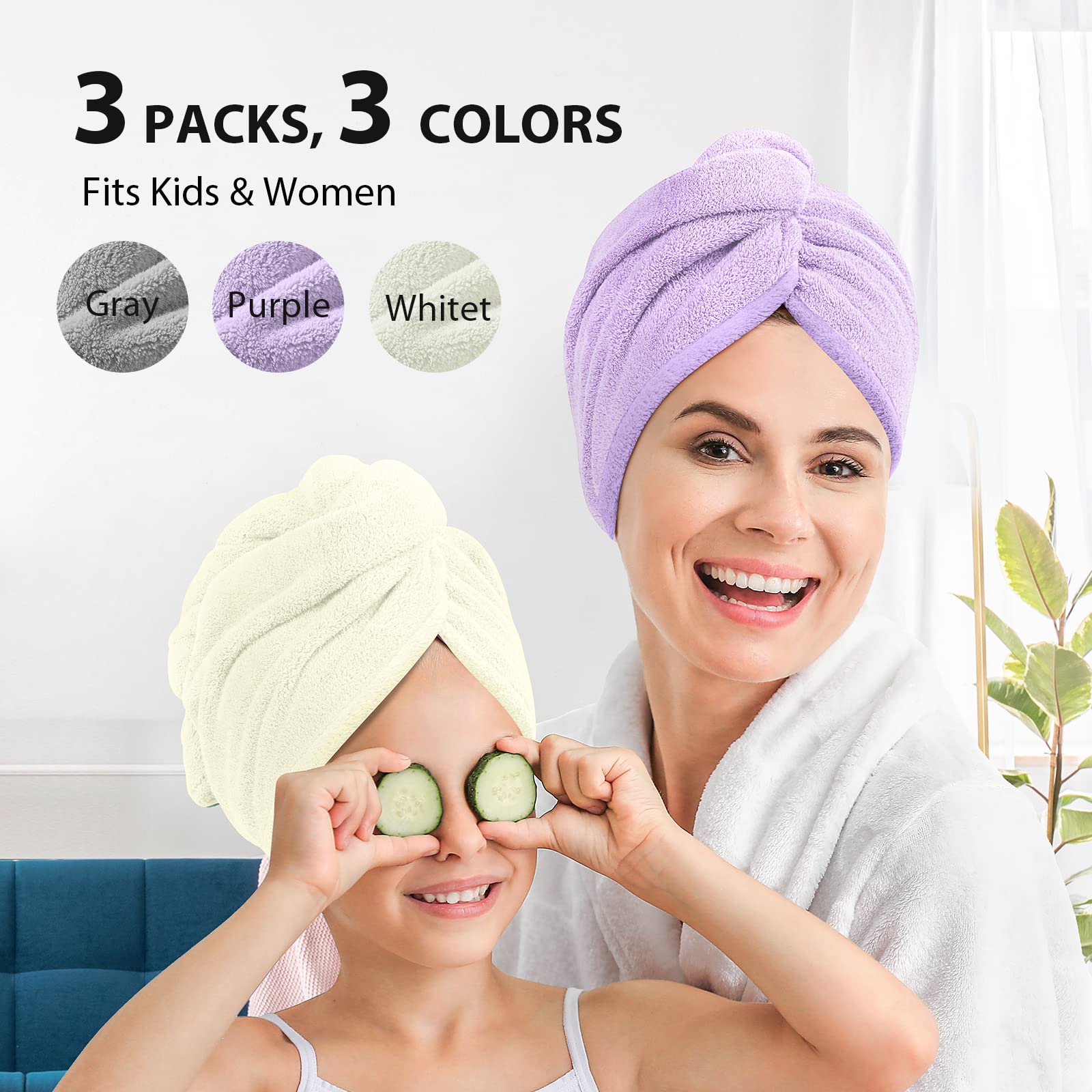 YFONG Larger Microfiber Hair Towel Wrap for Women, Purple, 30'' X 10.2''