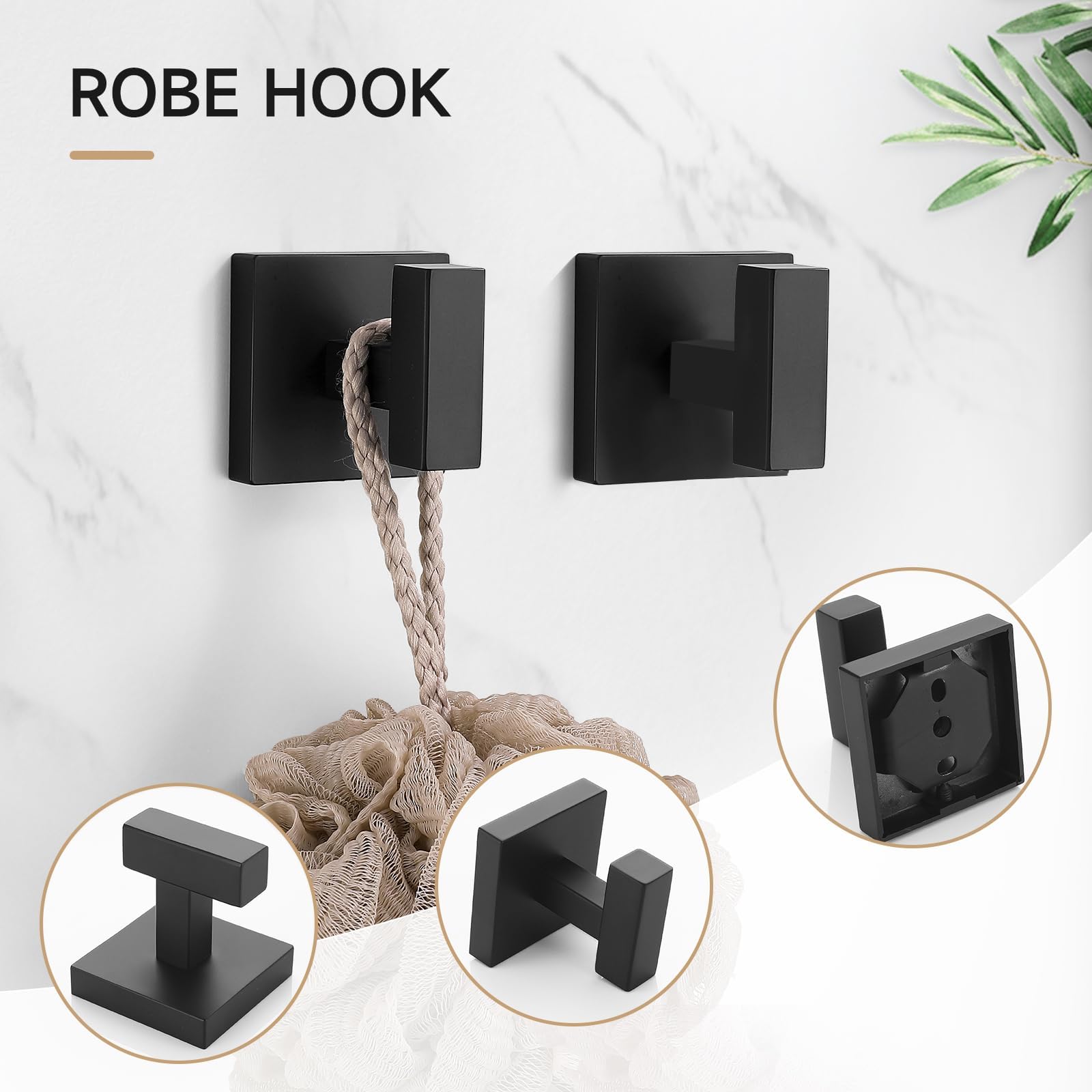 Tqkag 5-Piece Matte Black Bathroom Hardware Set Classic Wall Mounted Bathroom Accessories Set Sus304 Stainless Steel Towel Bar S