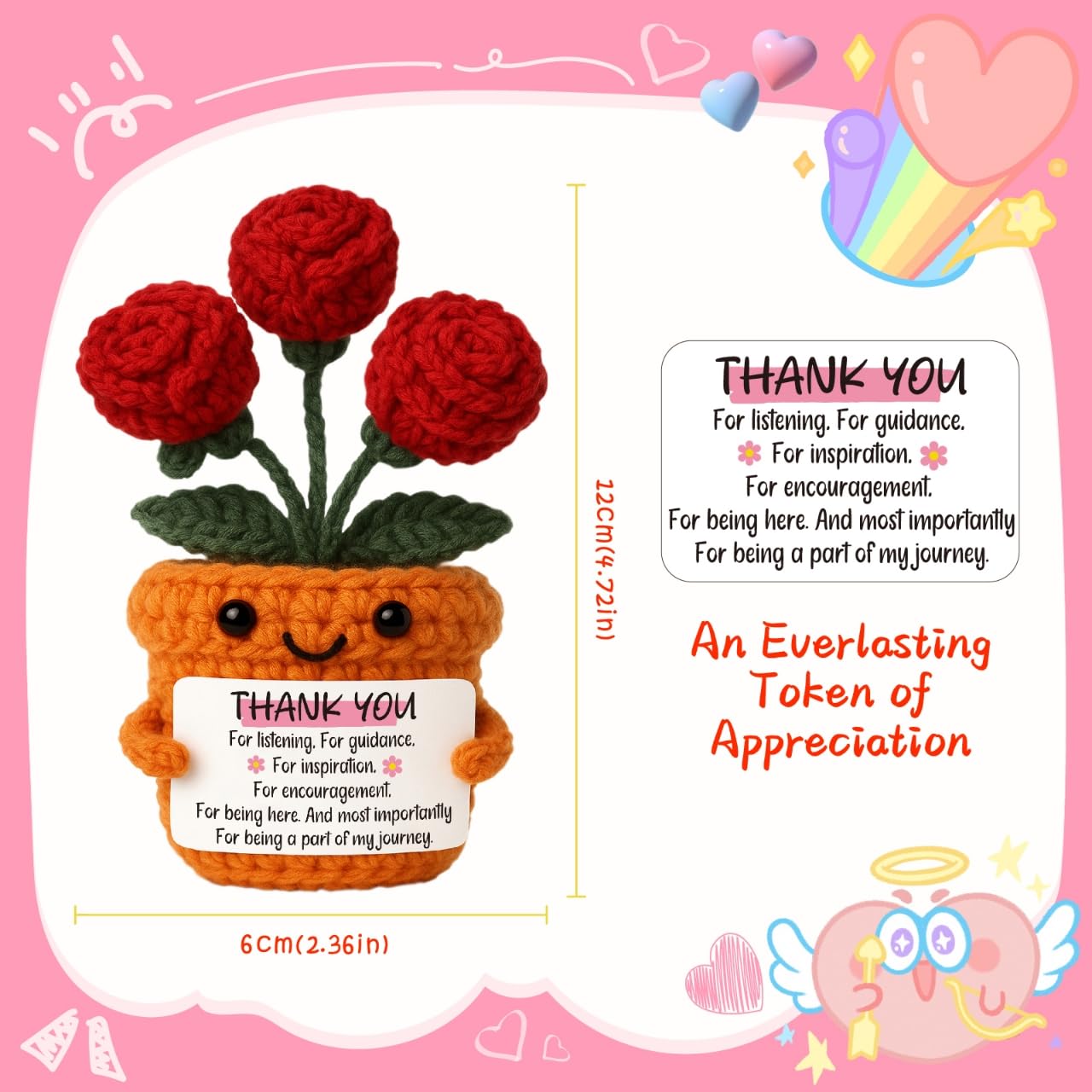 TKGIFTHOT Christmas Thank You Gift for Women Mentor Teacher Mom Friend Crochet Rose Sentimental Appreciation Gifts for Women Ret