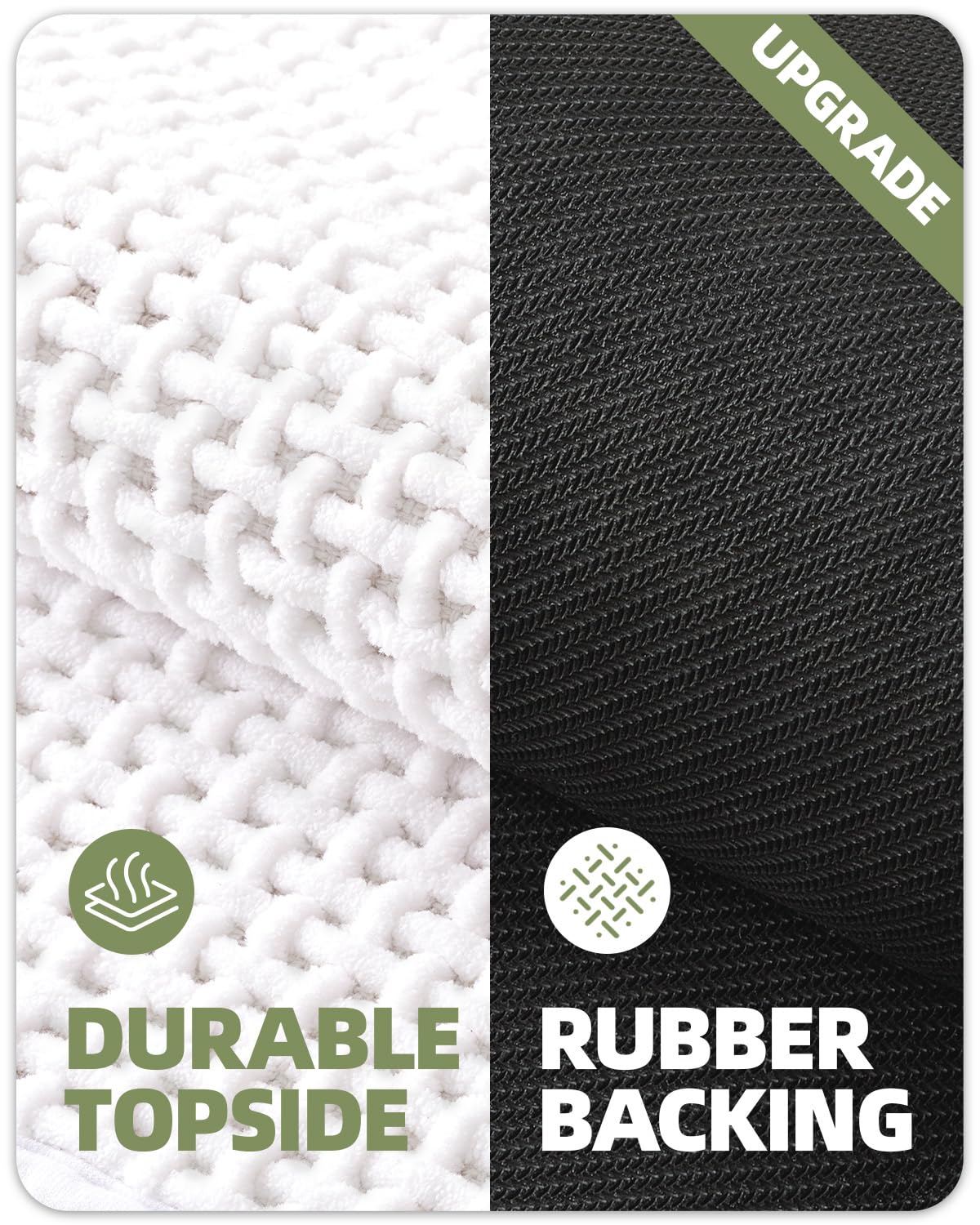 Color&Geometry Chenille Rubber Backed White Bathroom Rugs- Non Slip, Absorbent, Quick Dry, Washable- 17''X29.5'' Standard Sized