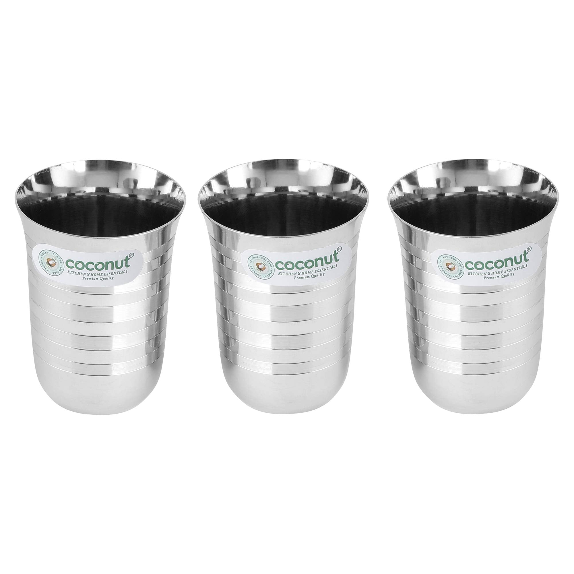 coconut Stainless Steel  A1 Mirror Finish Glass | for Home, Office & Restaurant Drinkware, Ideal for Serving Lassi, Chaas, Wate
