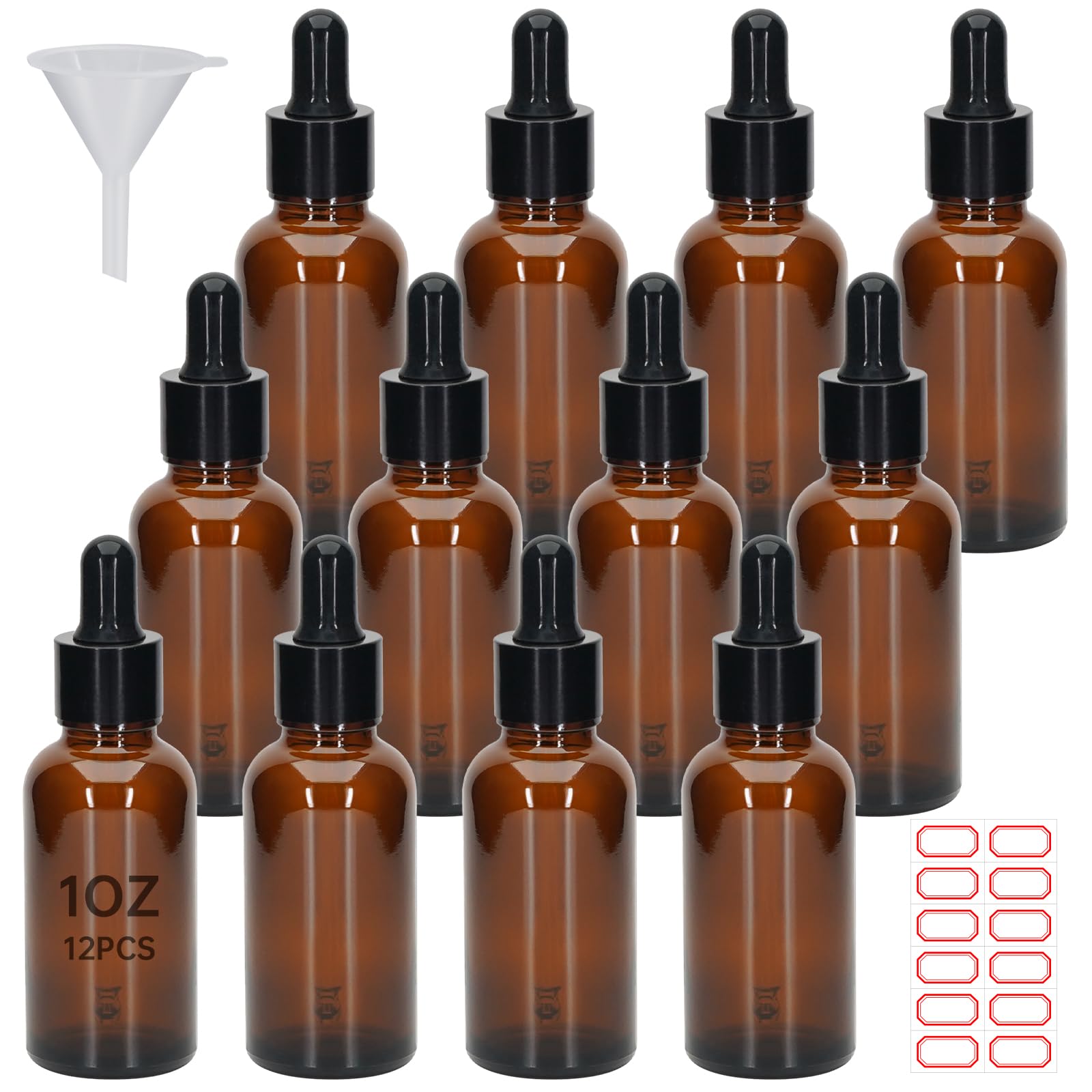 REUJIHXY 12Pcs 30ml (1oz) Glass Dropper Bottles  LeakProof Essential Oil Tincture Bottles with Glass Pipette  Portable Refill