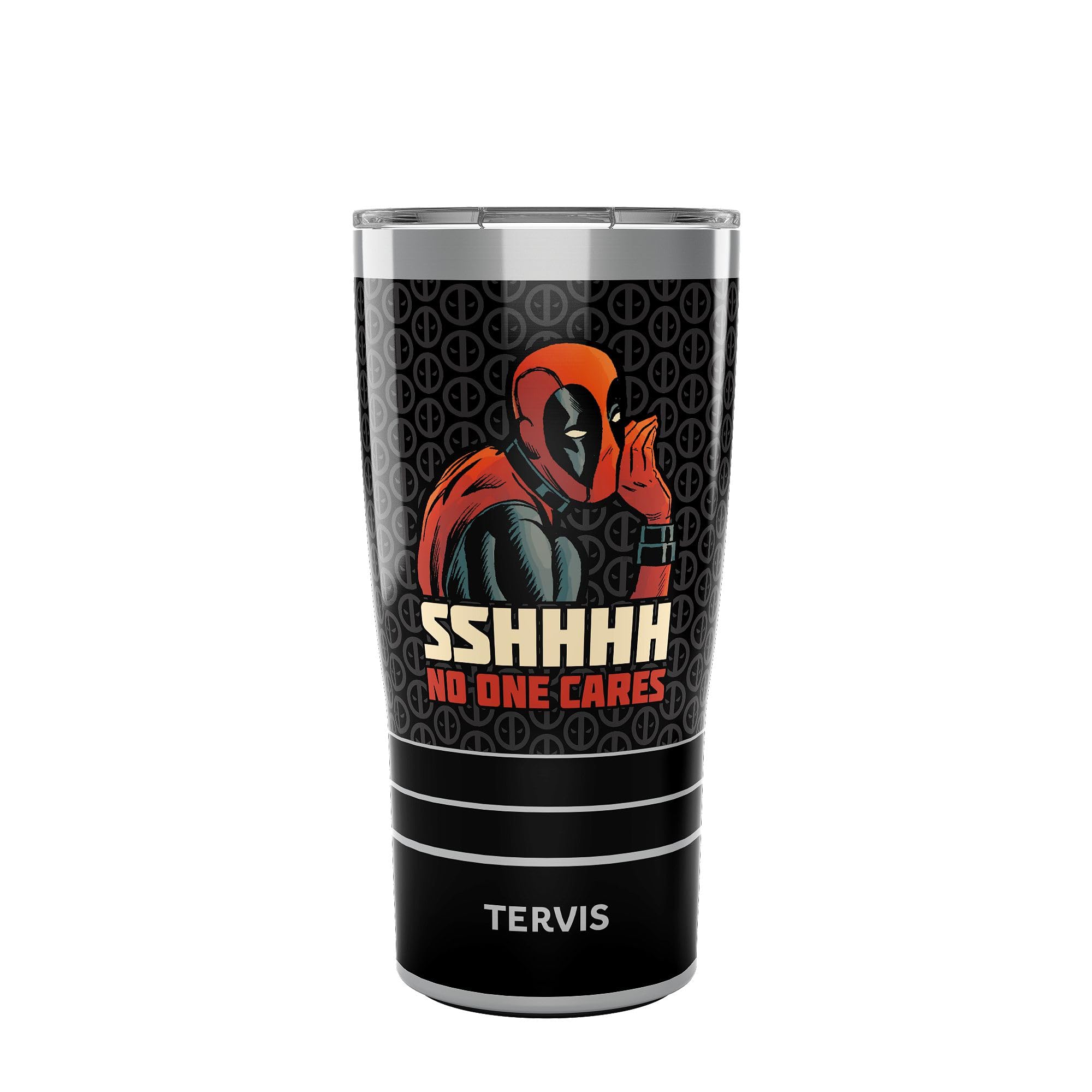 Tervis Traveler Marvel Deadpool Shhh No One Cares Triple Walled Insulated Tumbler Travel Cup Keeps Drinks Cold & Hot, 20oz, Stai