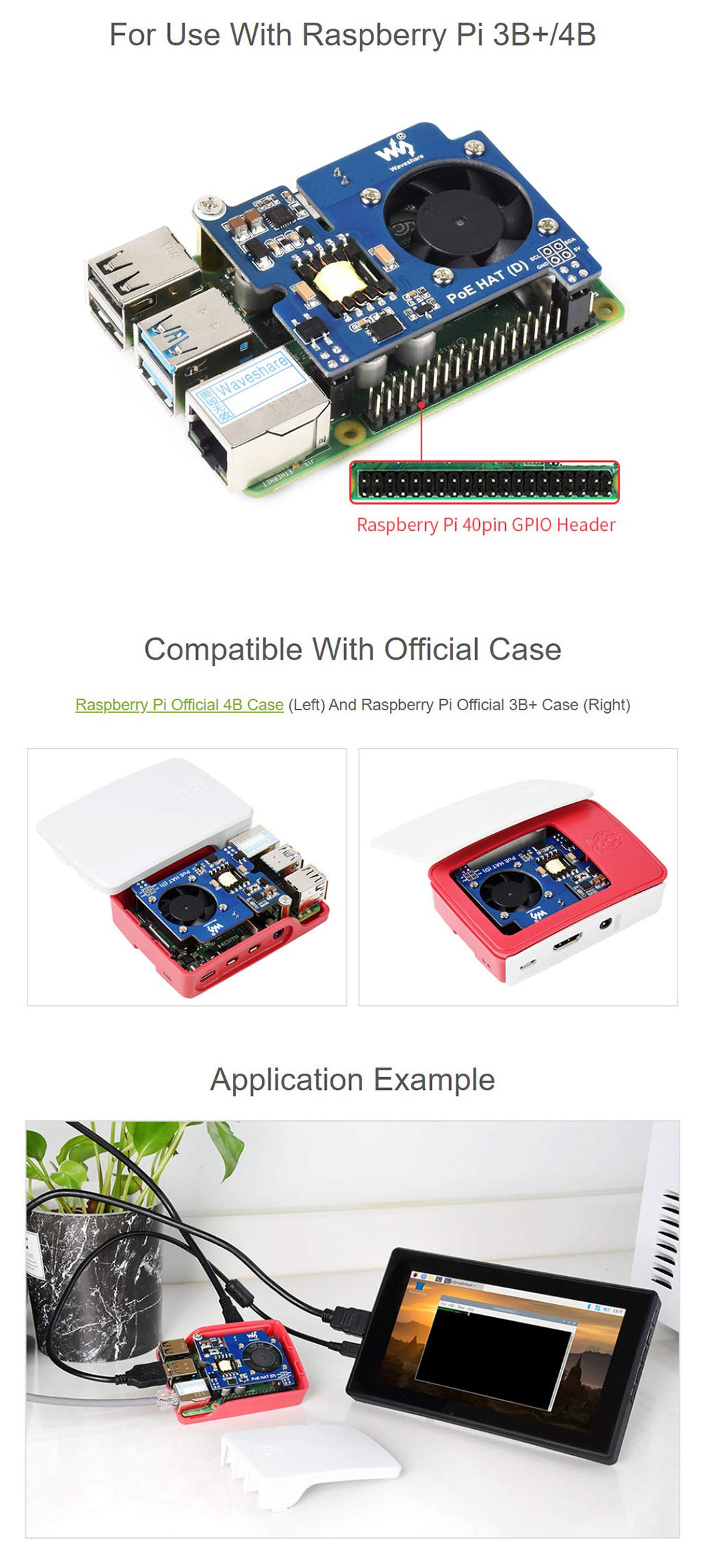 Power Over Ethernet Hat Poe Type D For Raspberry Pi 3B4B, 8023Af-Compliant, Fit Raspberry Pi Official Case